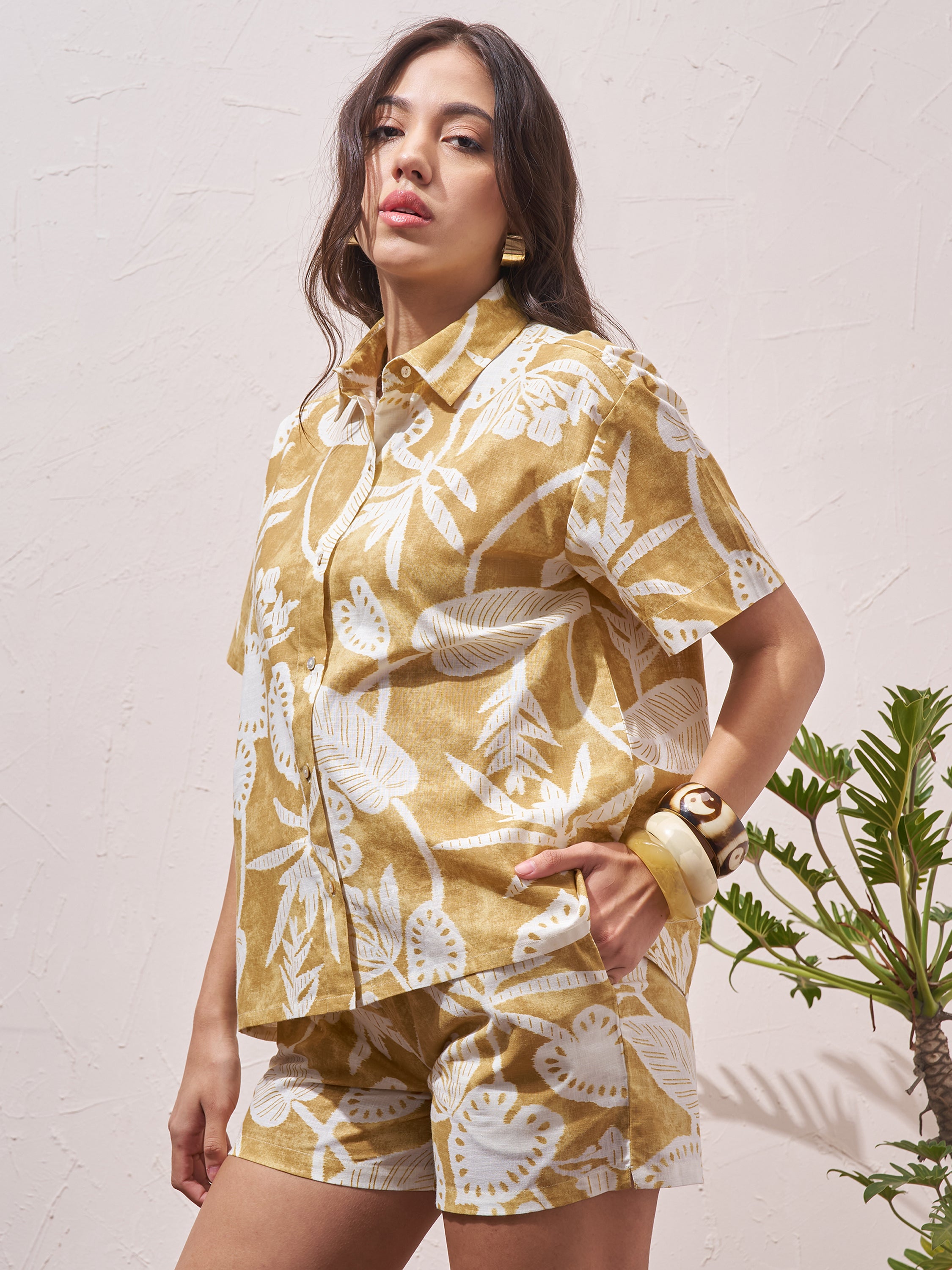 Vara By Vishudh Women Mustard Shirt With Shorts Co-Ords - Mustard - Image 4
