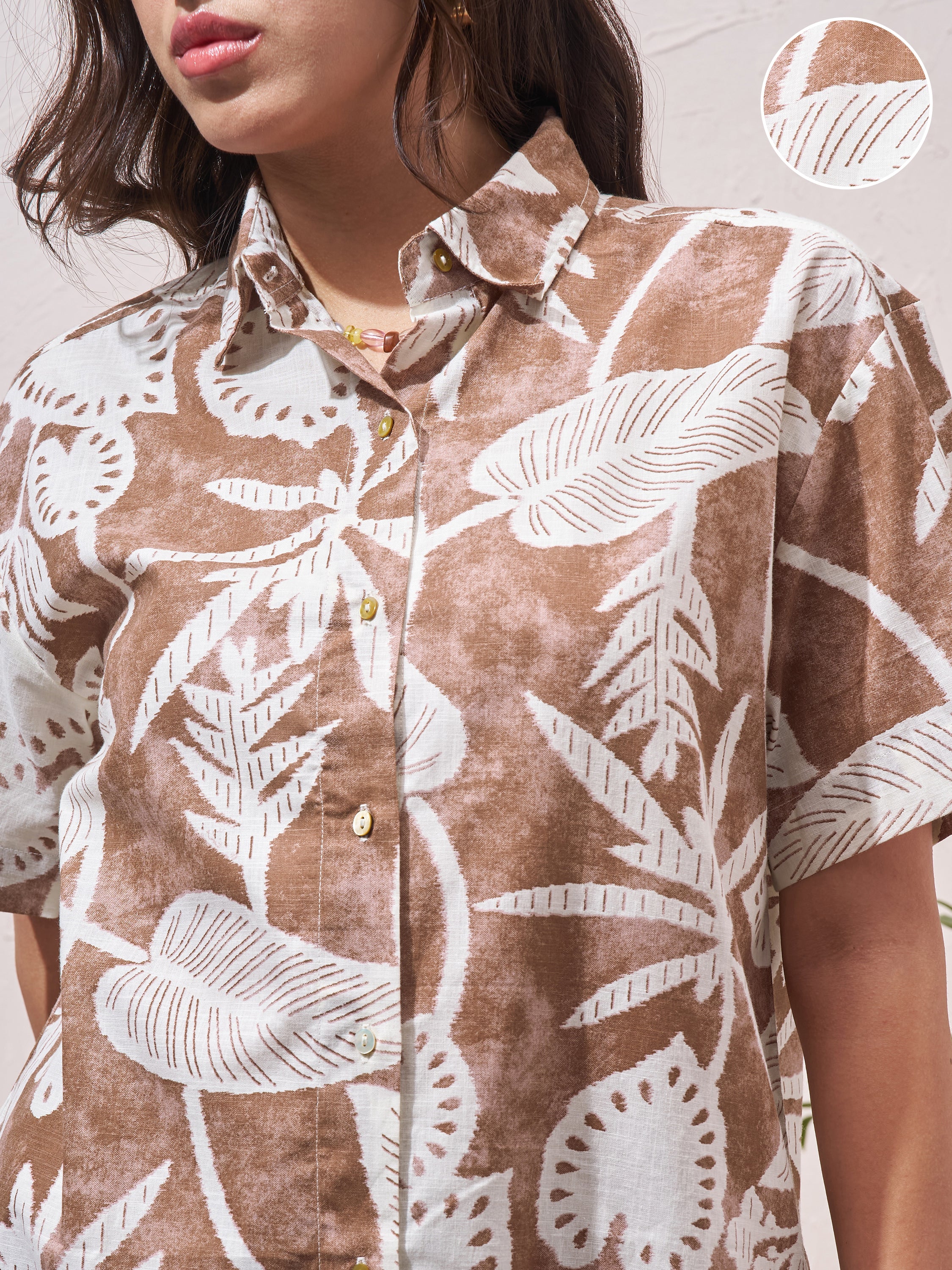Vara By Vishudh Women Brown Shirt With Shorts Co-Ords - Brown - Image 5