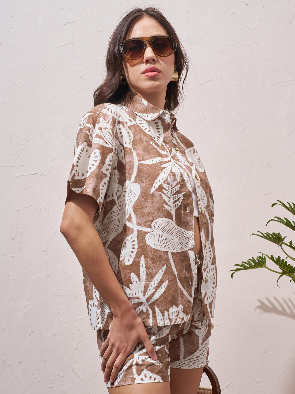 Vara By Vishudh Women Brown Shirt With Shorts Co-Ords - Brown - Image 6