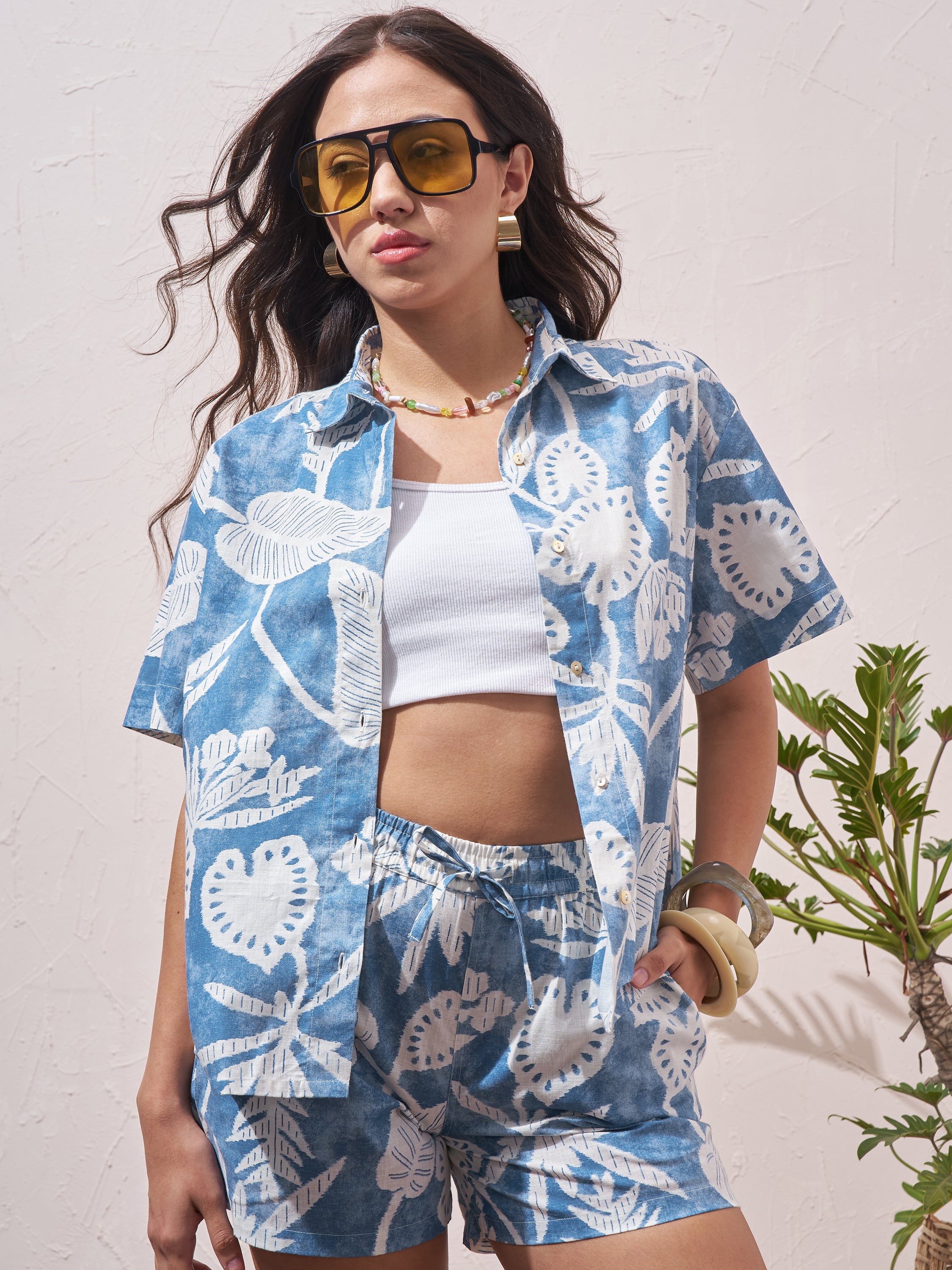 Vara By Vishudh Women Blue Shirt With Shorts Co-Ords - Blue - Image 1
