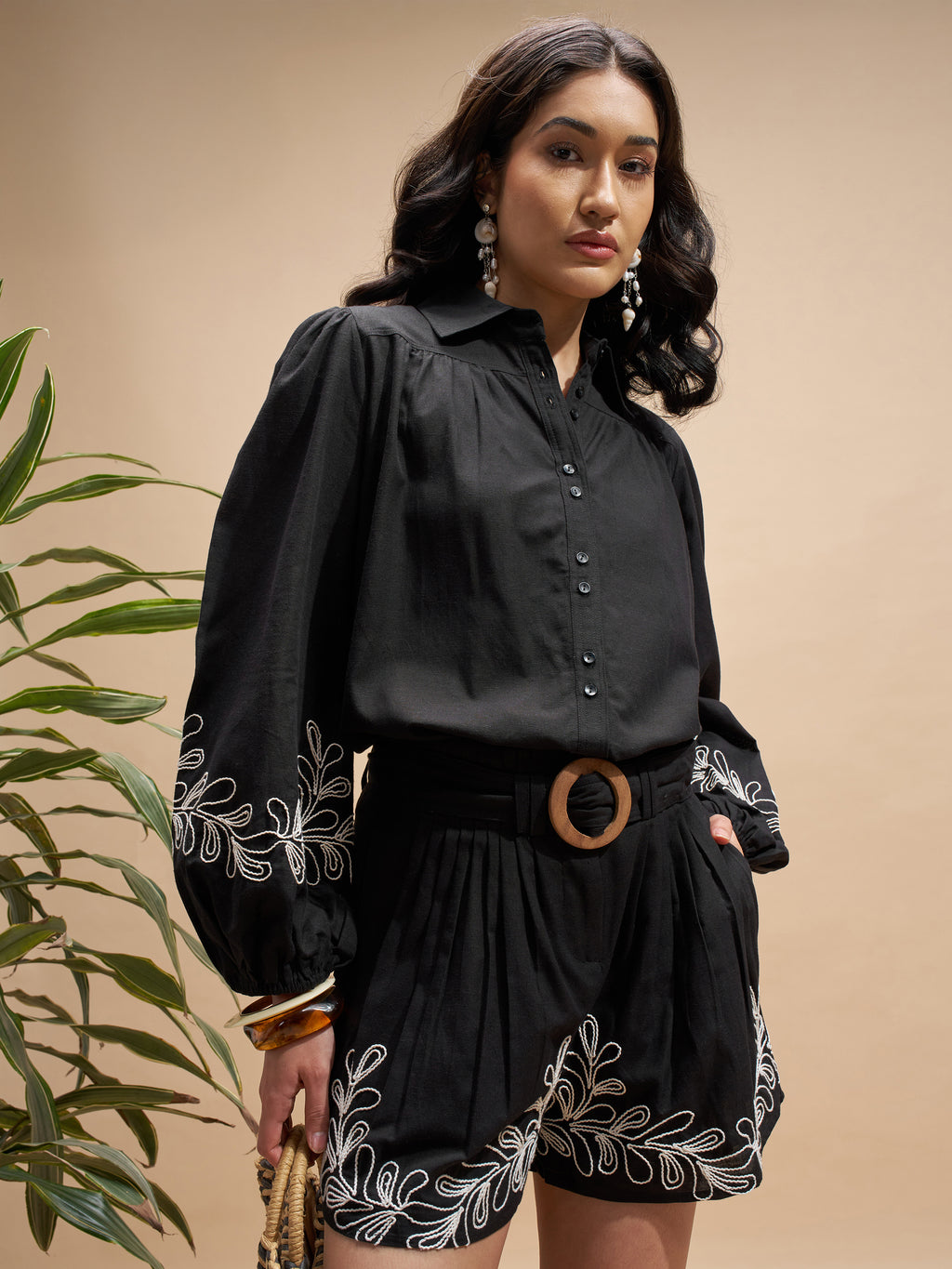 Vara By Vishudh Women Black Shirt With Shorts Co-Ords - Black - Image 1