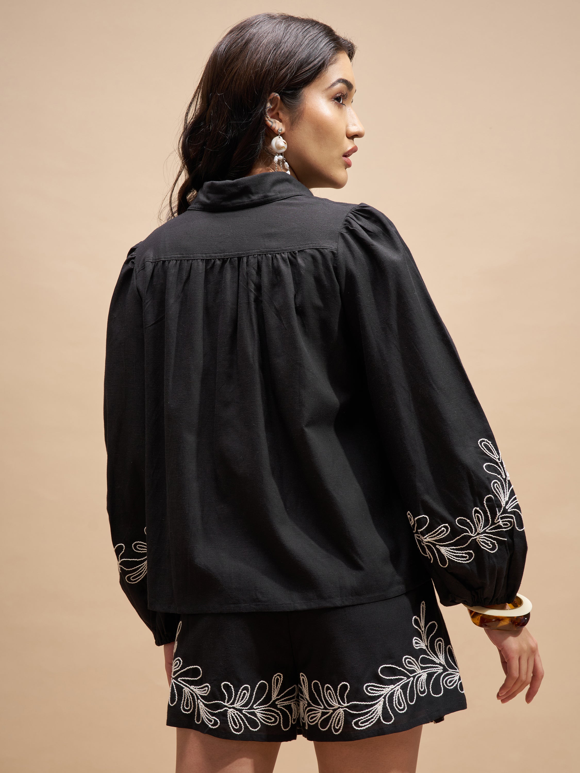 Vara By Vishudh Women Black Shirt With Shorts Co-Ords - Black - Image 3