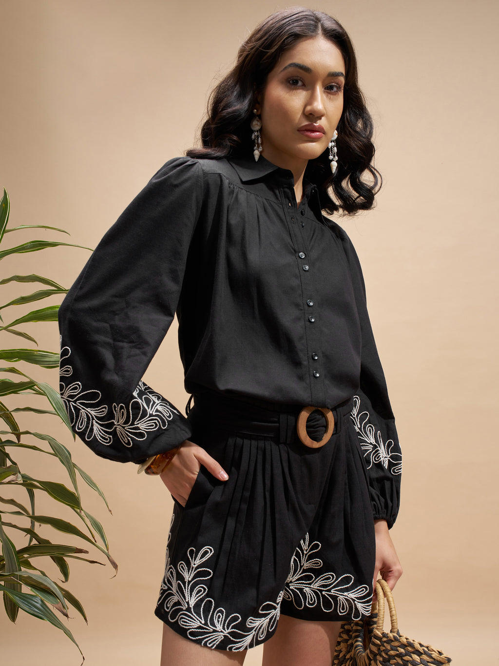 Vara By Vishudh Women Black Shirt With Shorts Co-Ords - Black - Image 6