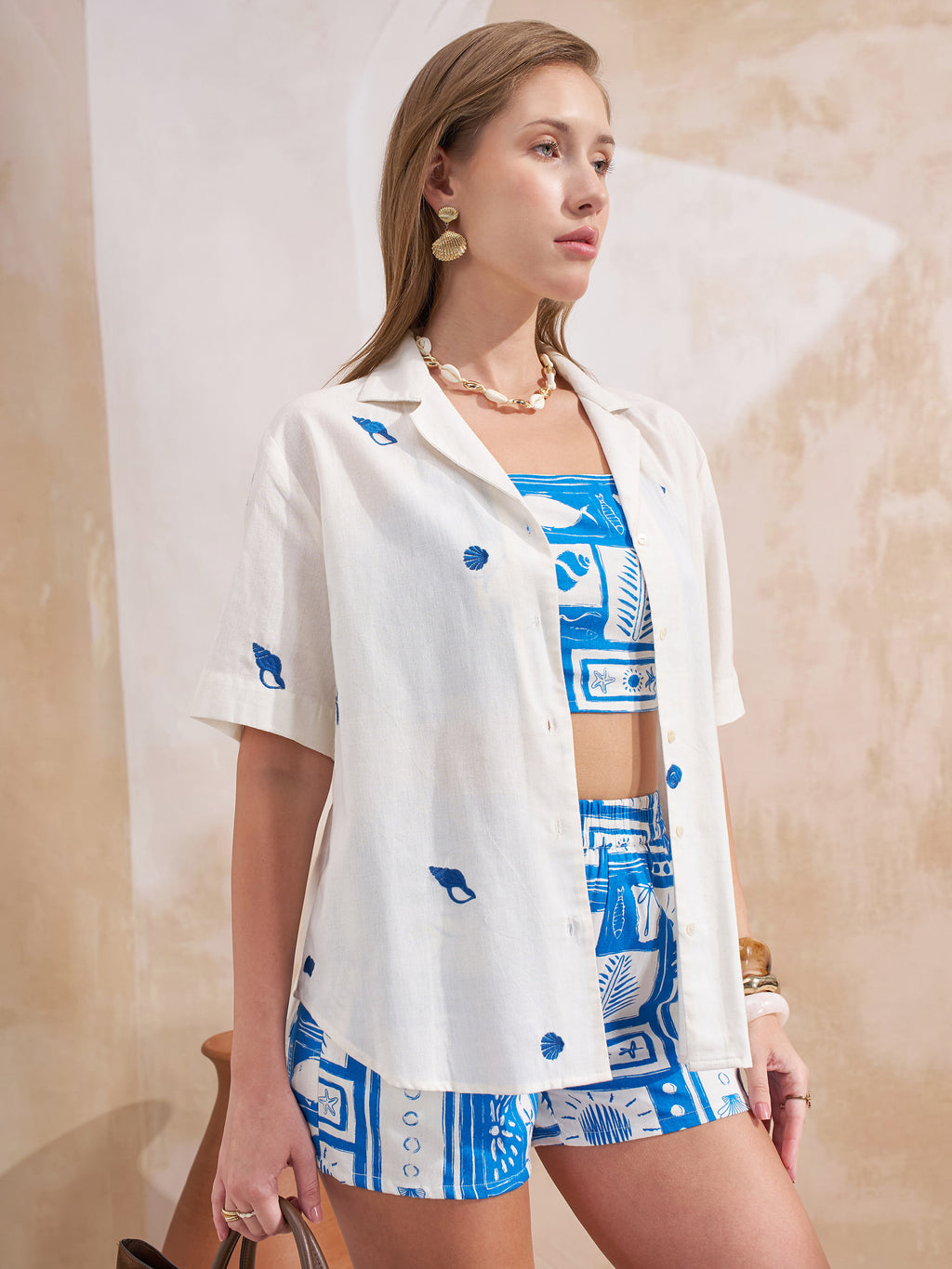 Vara By Vishudh Women Blue Shirt With Shorts Co-Ords