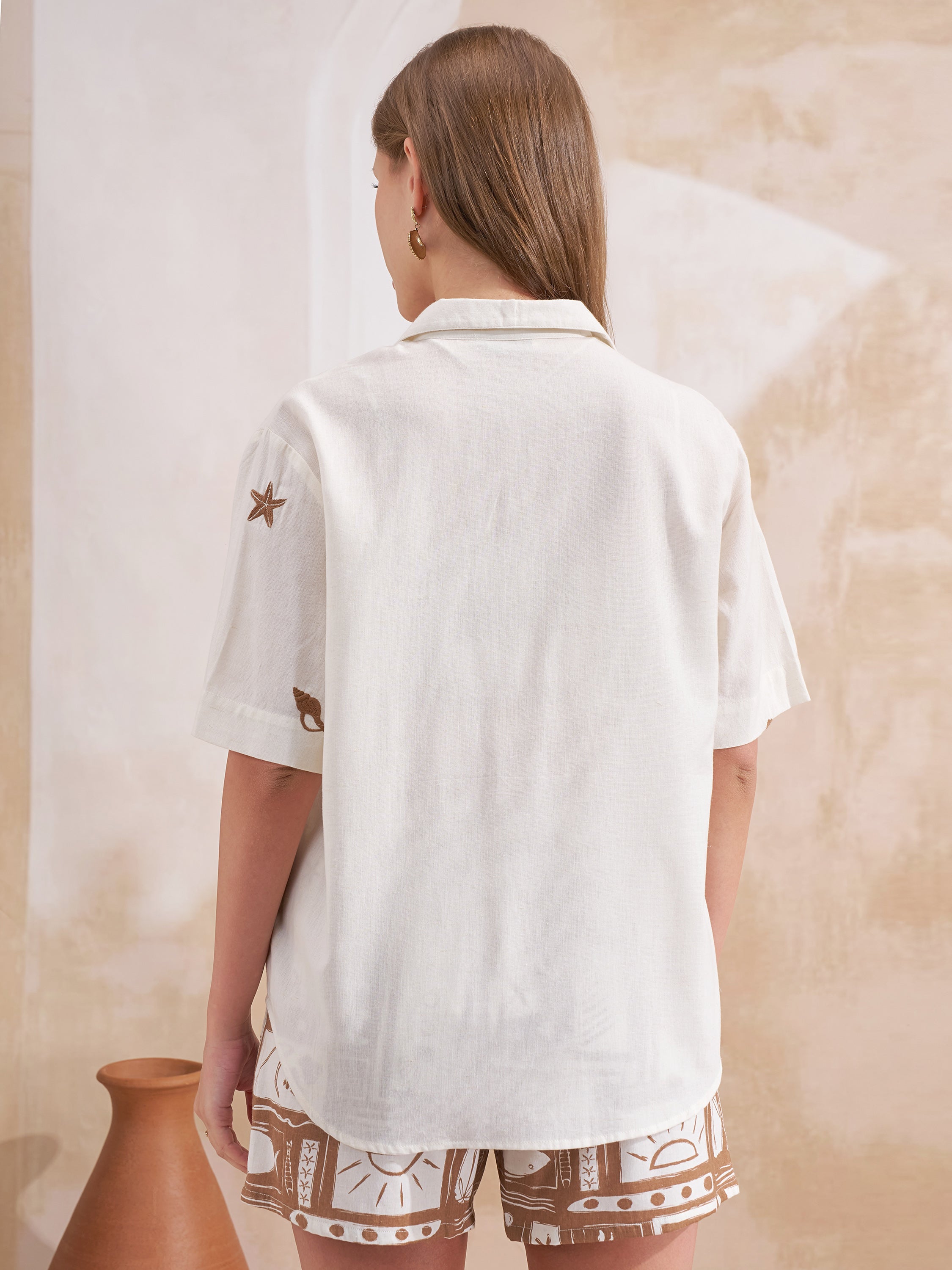 Vara By Vishudh Women Taupe Shirt With Shorts Co-Ords