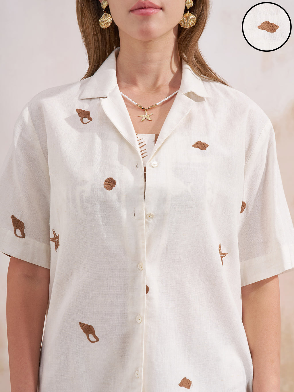 Vara By Vishudh Women Taupe Shirt With Shorts Co-Ords