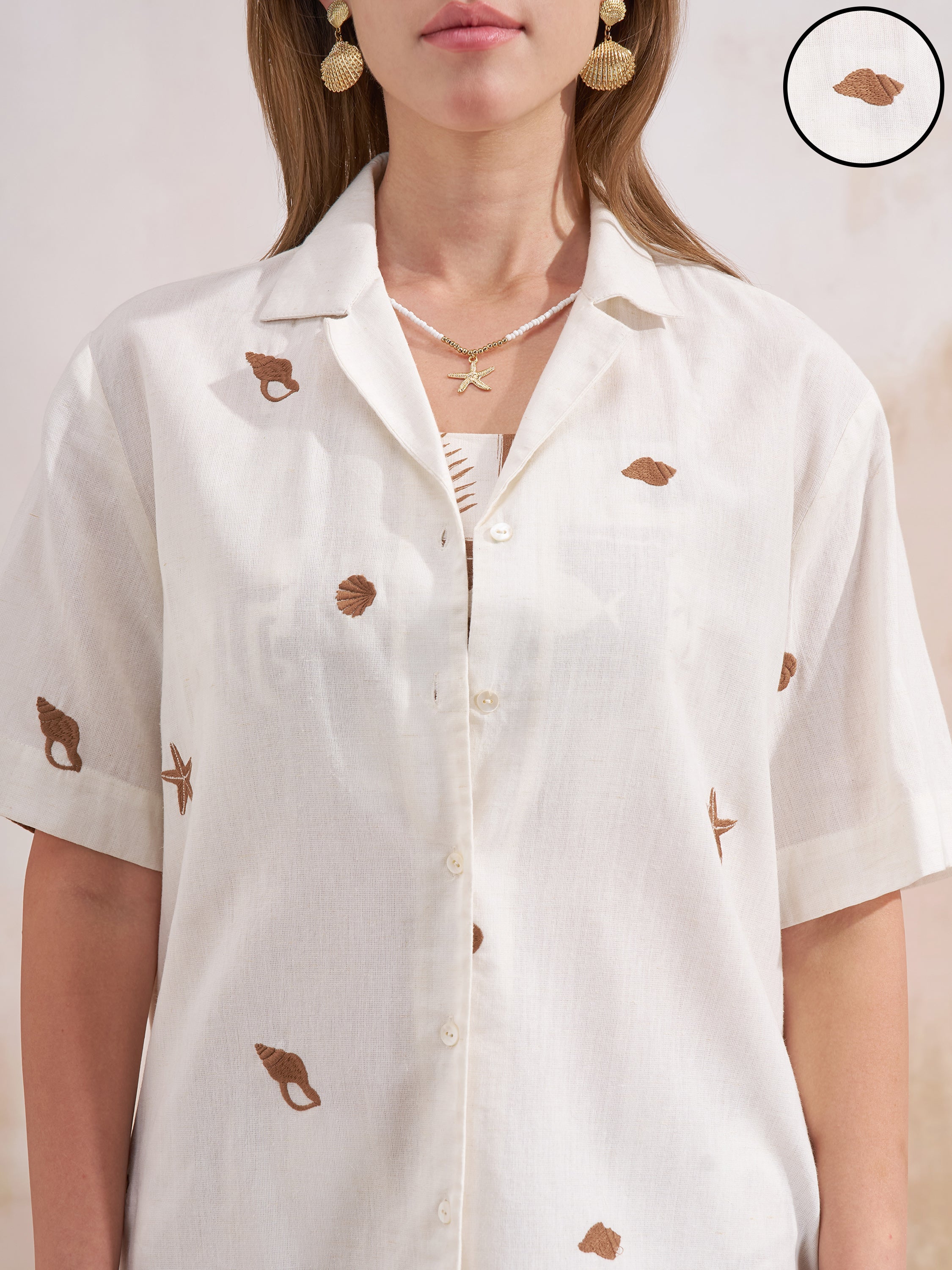 Vara By Vishudh Women Taupe Shirt With Shorts Co-Ords