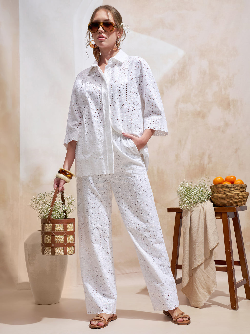 Vara By Vishudh Women White Shirt With Trouser Co-Ords - White - Image 1