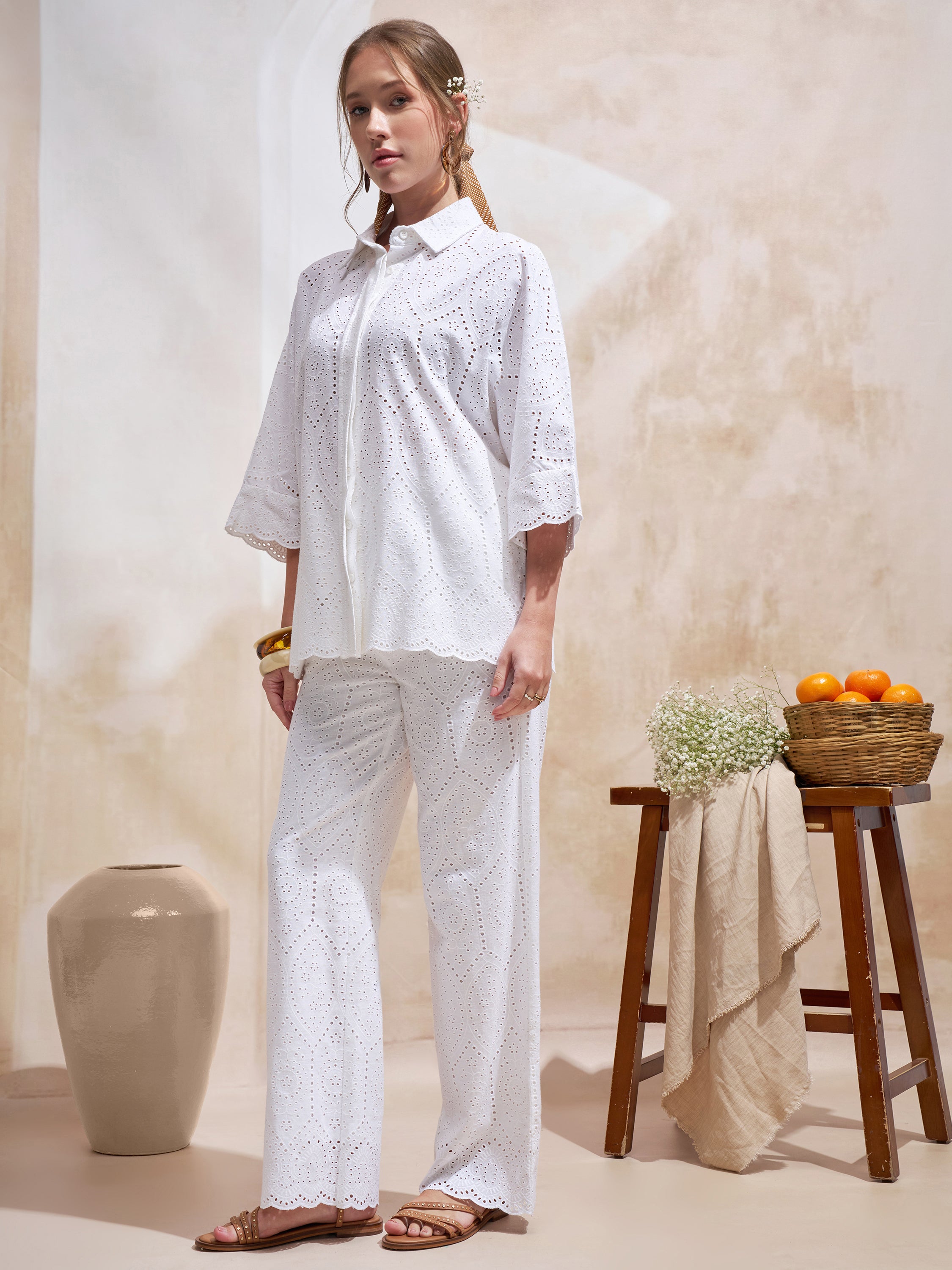 Vara By Vishudh Women White Shirt With Trouser Co-Ords - White - Image 2