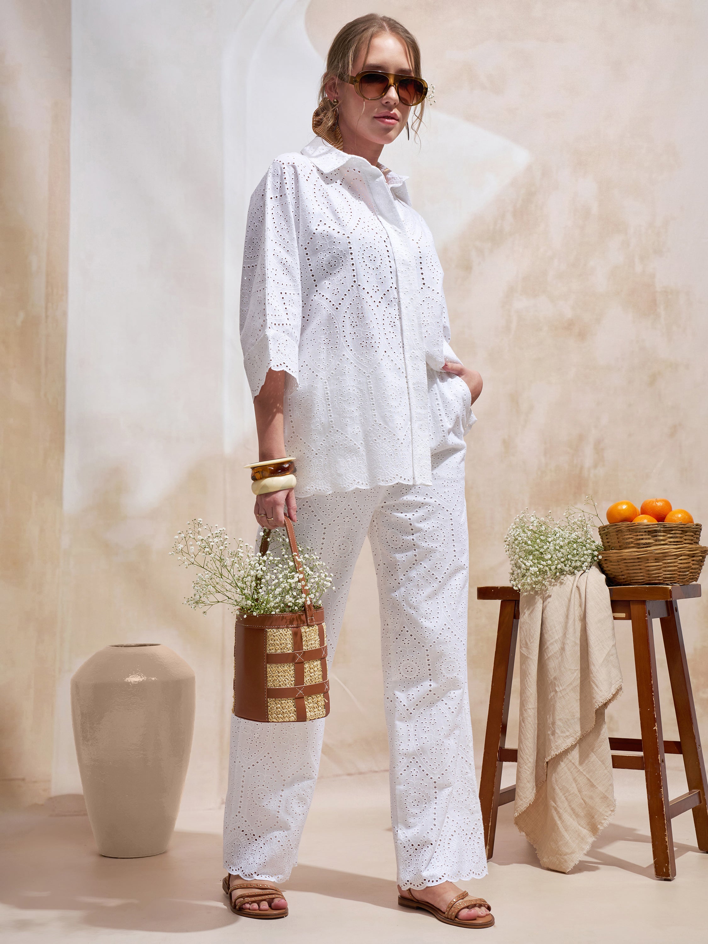 Vara By Vishudh Women White Shirt With Trouser Co-Ords - White - Image 4