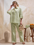 Vara By Vishudh Women Green Shirt With Trouser Co-Ords - Green - Image 1