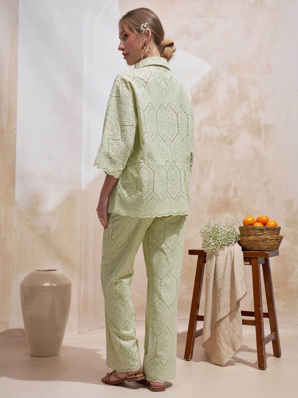 Vara By Vishudh Women Green Shirt With Trouser Co-Ords - Green - Image 3