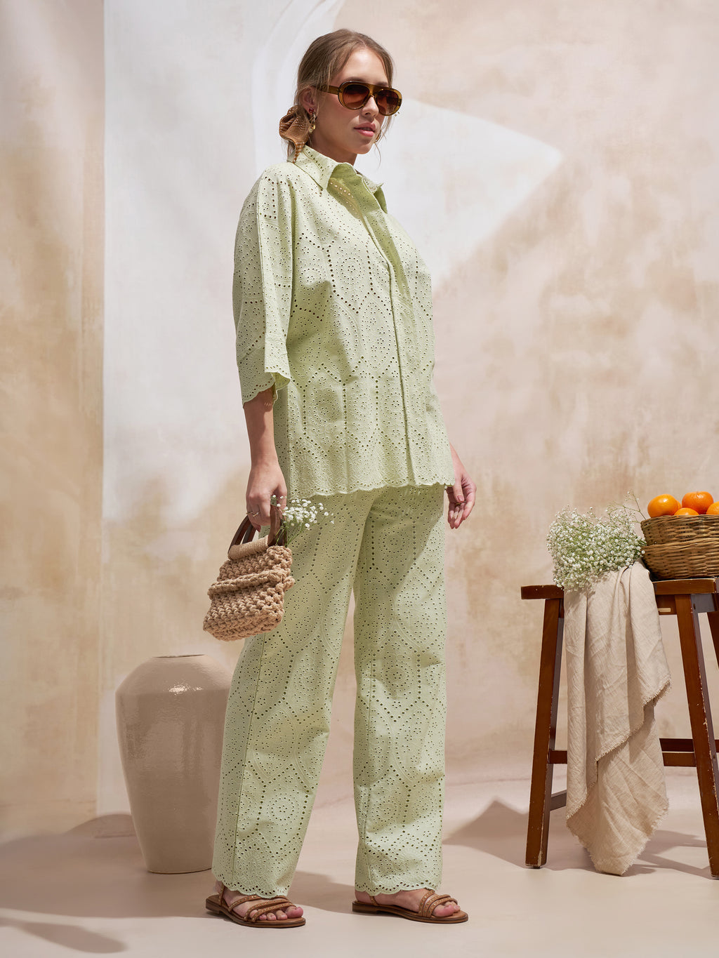 Vara By Vishudh Women Green Shirt With Trouser Co-Ords - Green - Image 4