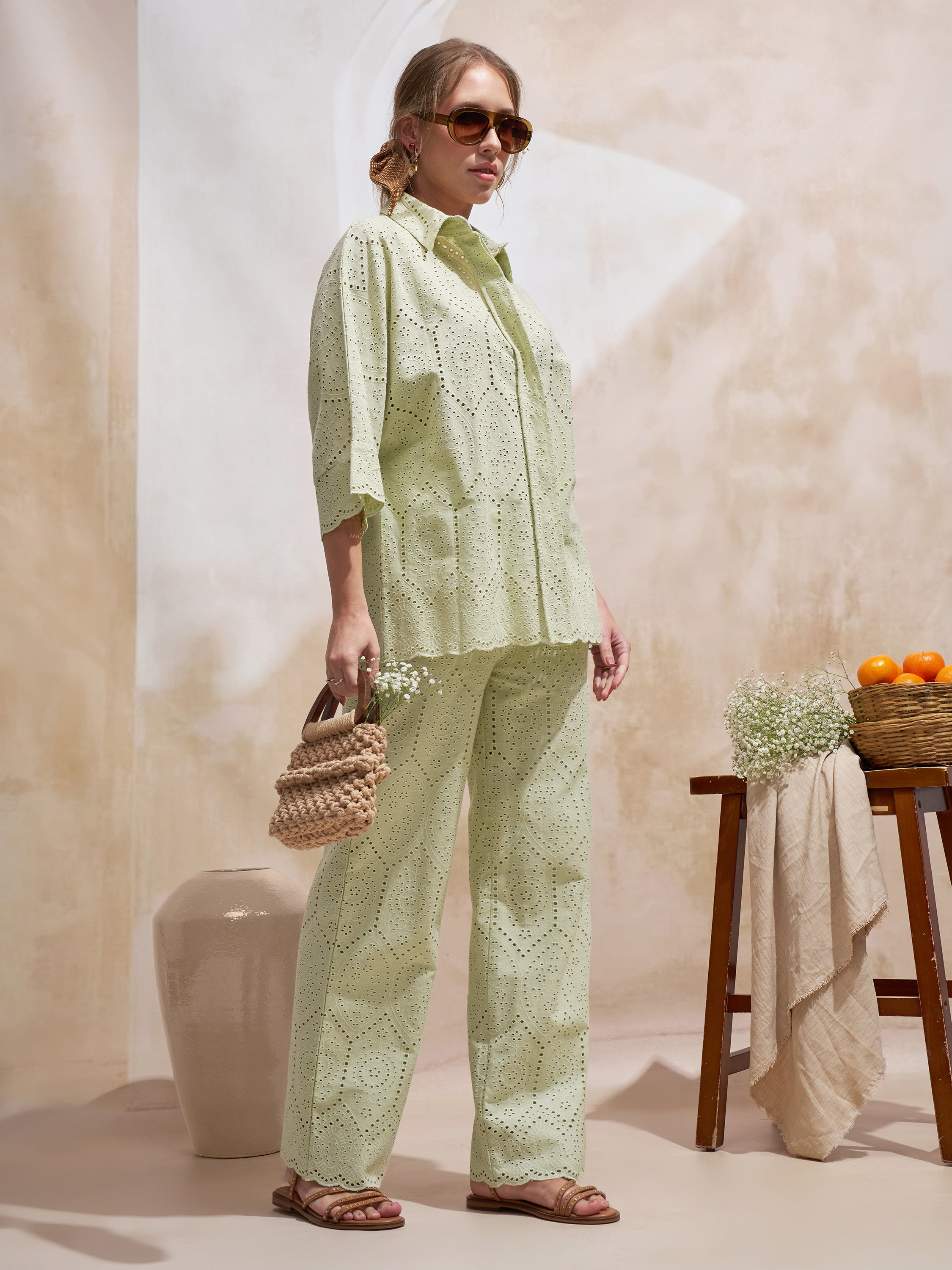Vara By Vishudh Women Green Shirt With Trouser Co-Ords - Green - Image 4