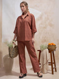 Vara By Vishudh Women Brown Shirt With Trouser Co-Ords - Brown - Image 1