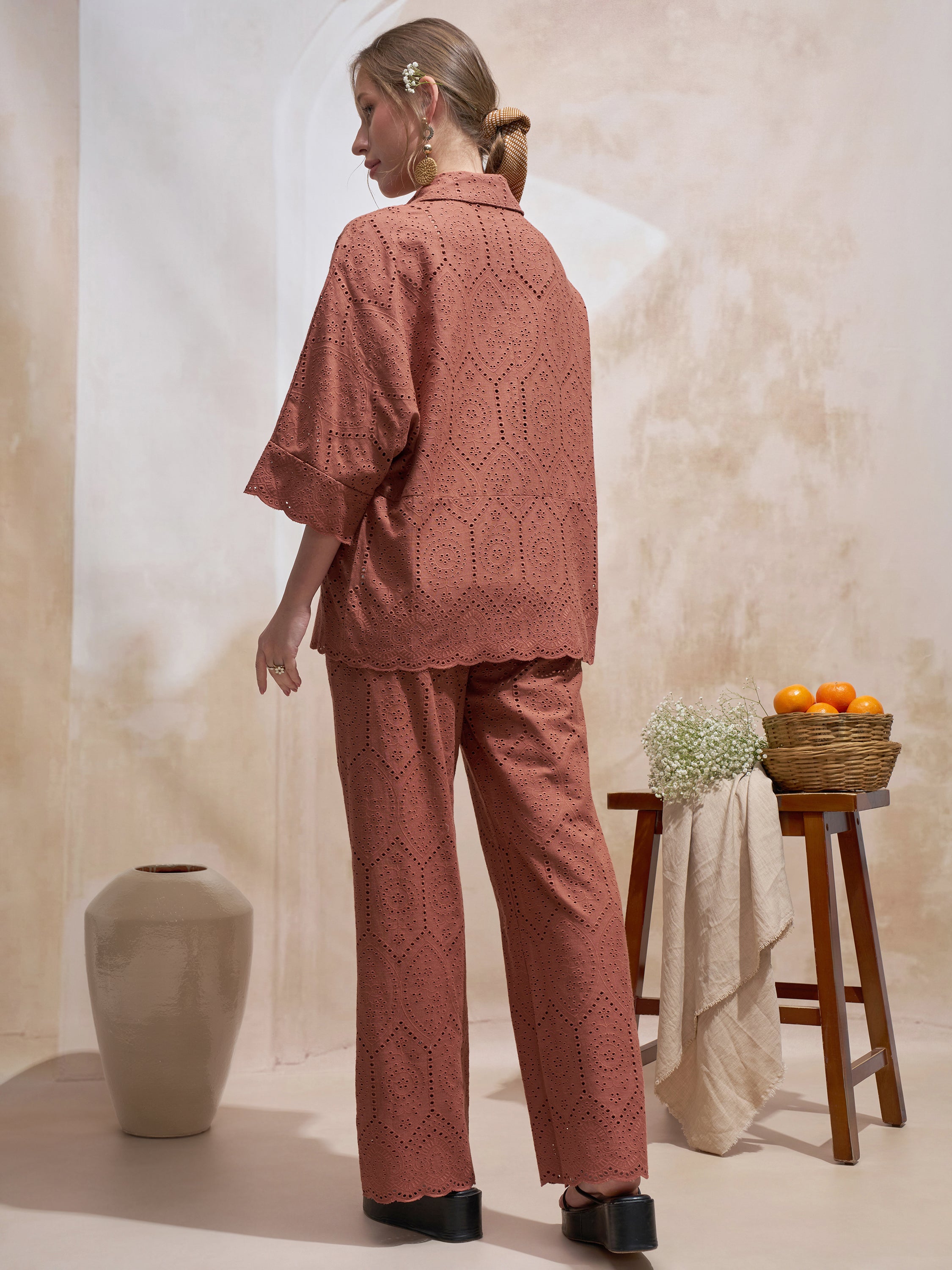 Vara By Vishudh Women Brown Shirt With Trouser Co-Ords - Brown - Image 3