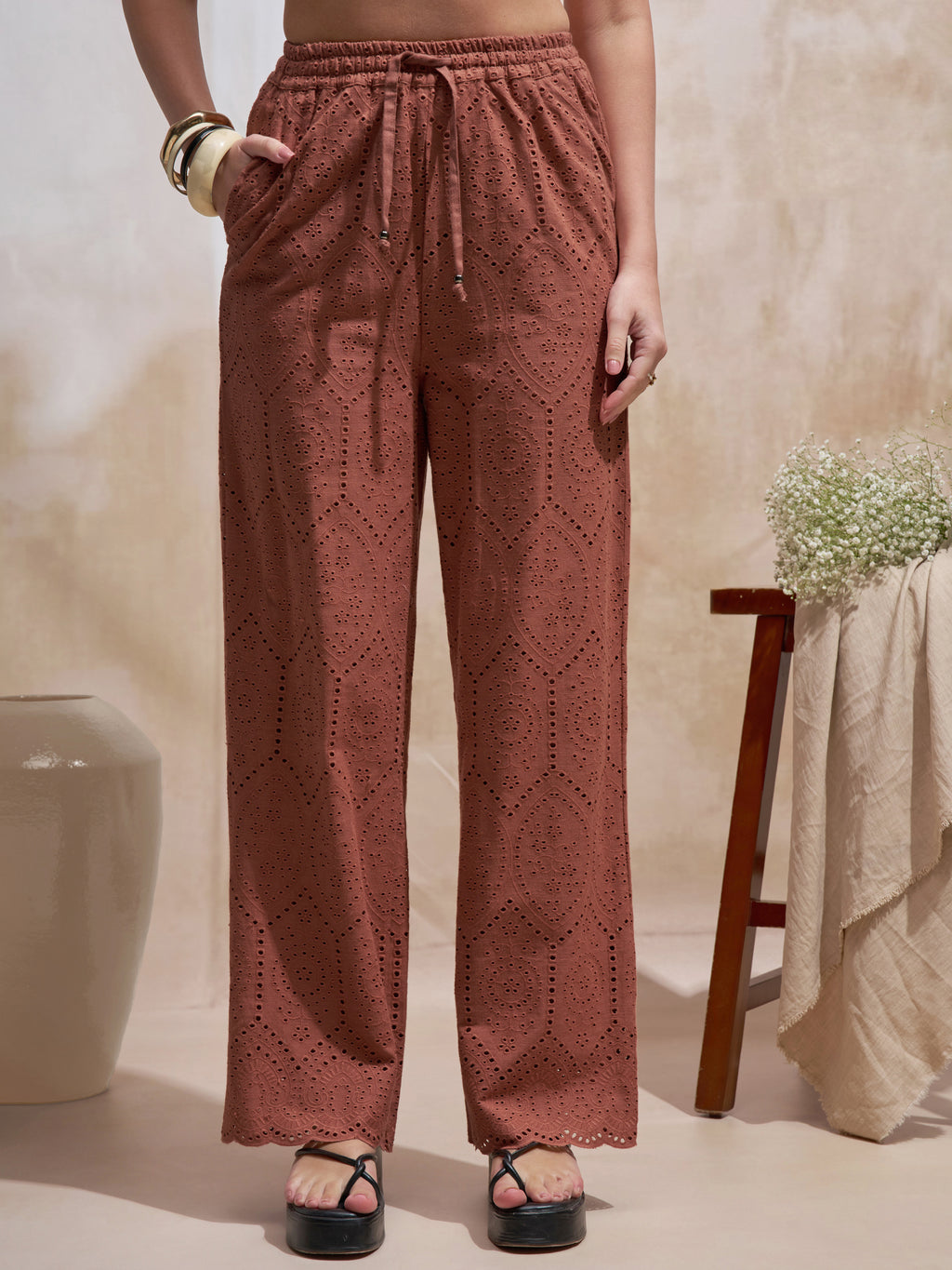 Vara By Vishudh Women Brown Shirt With Trouser Co-Ords - Brown - Image 7