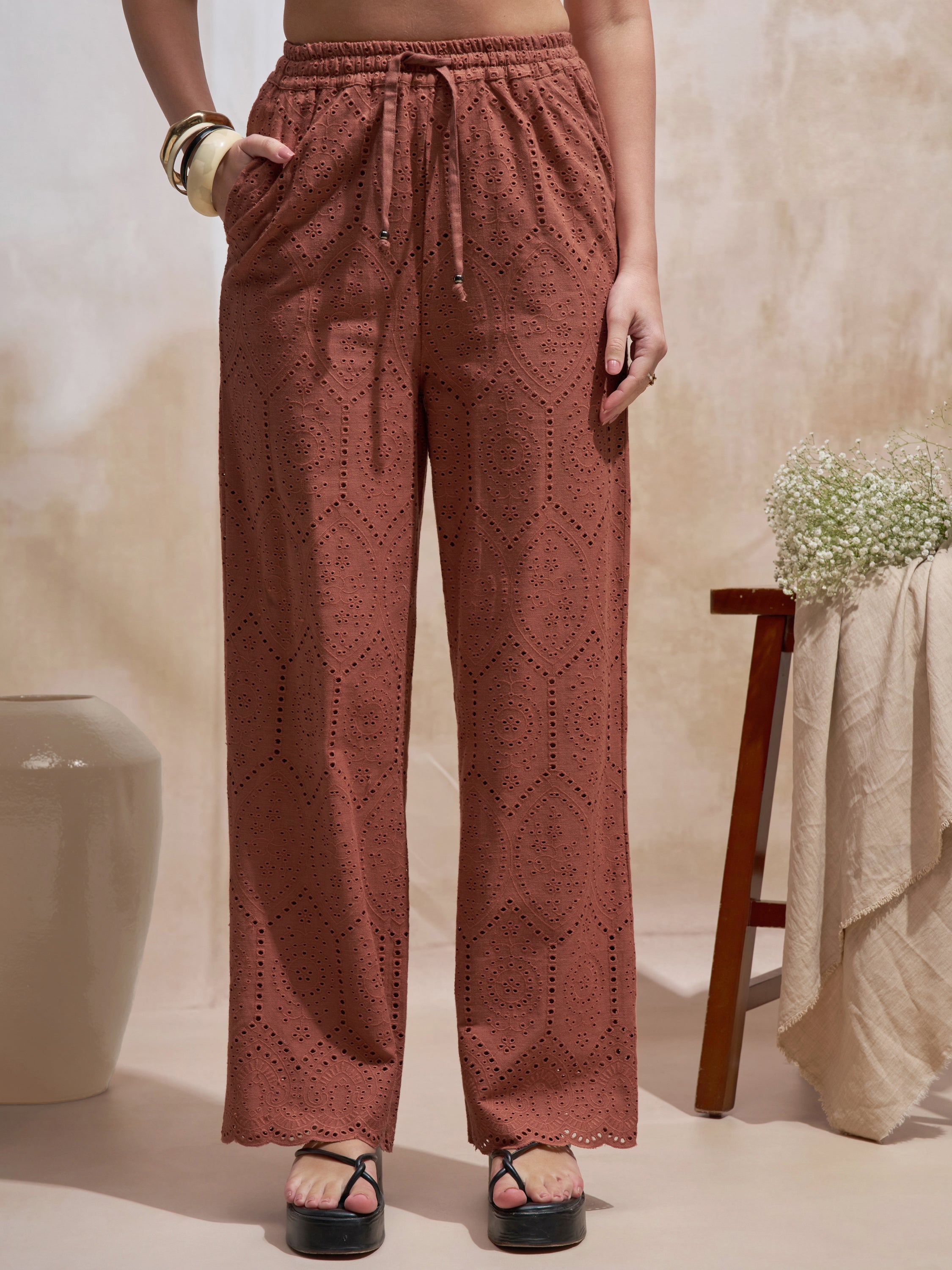 Vara By Vishudh Women Brown Shirt With Trouser Co-Ords - Brown - Image 7