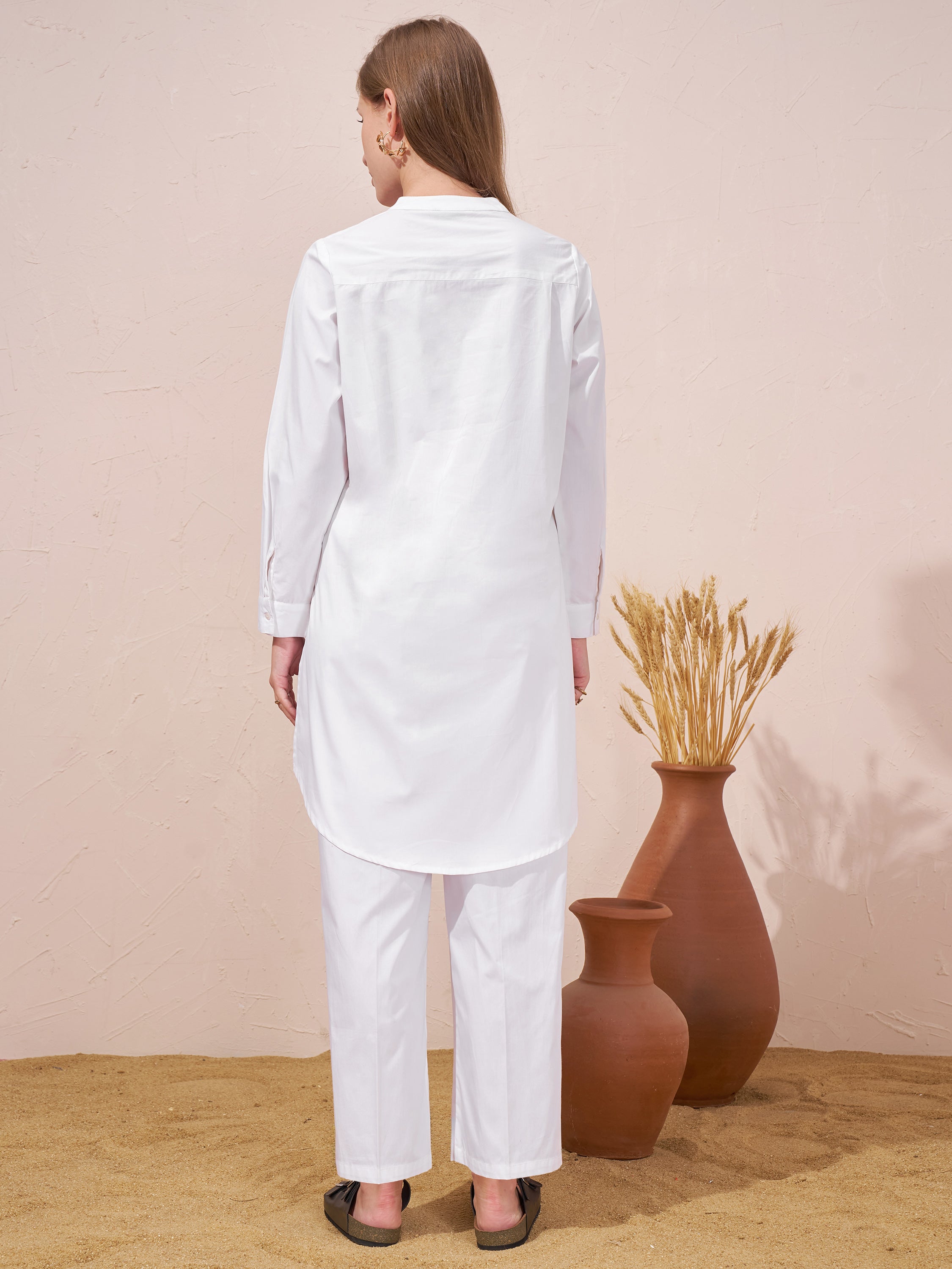 Vara By Vishudh Women White Tunic With Trouser Co-Ords