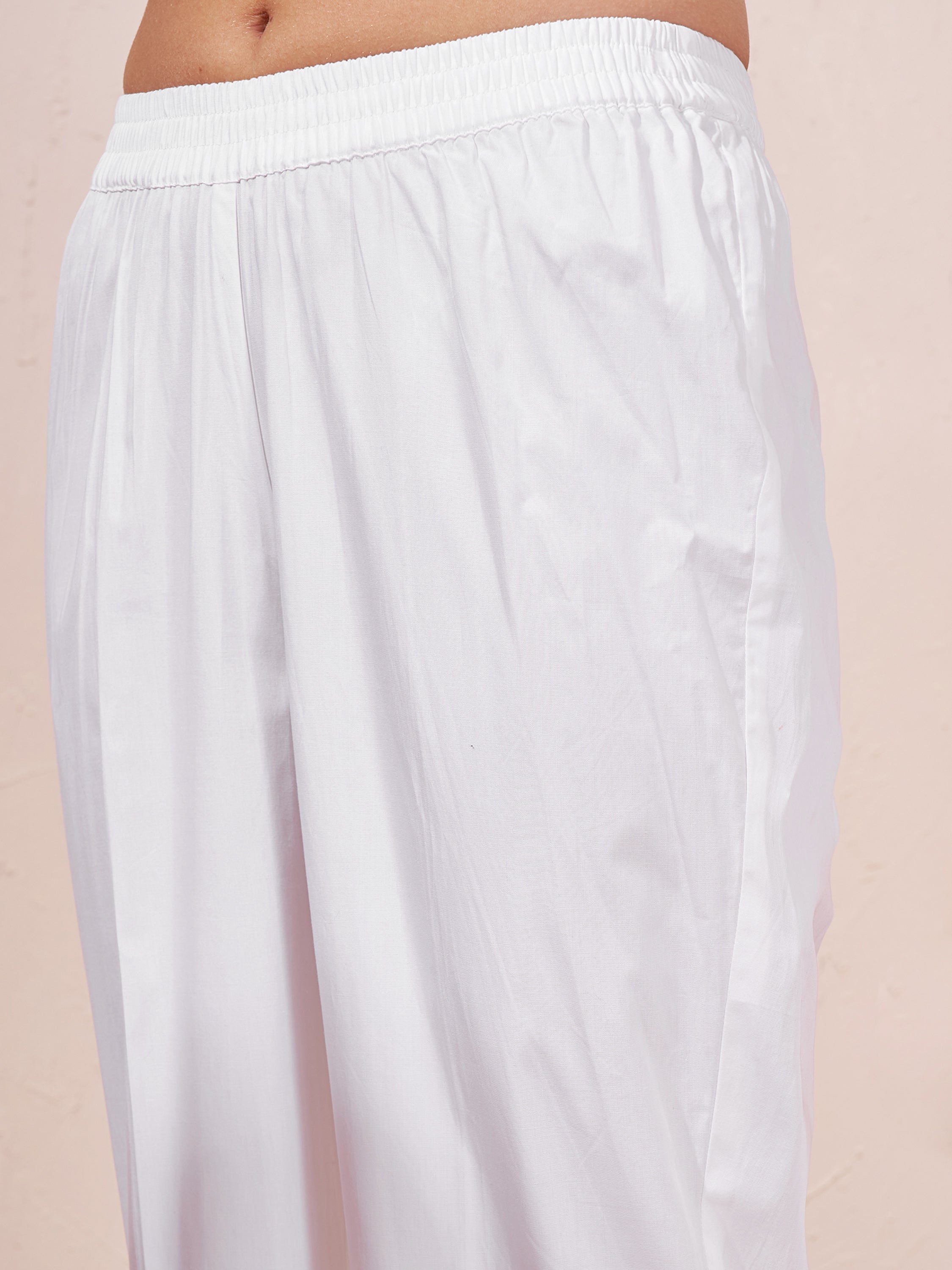 Vara By Vishudh Women White Tunic With Trouser Co-Ords