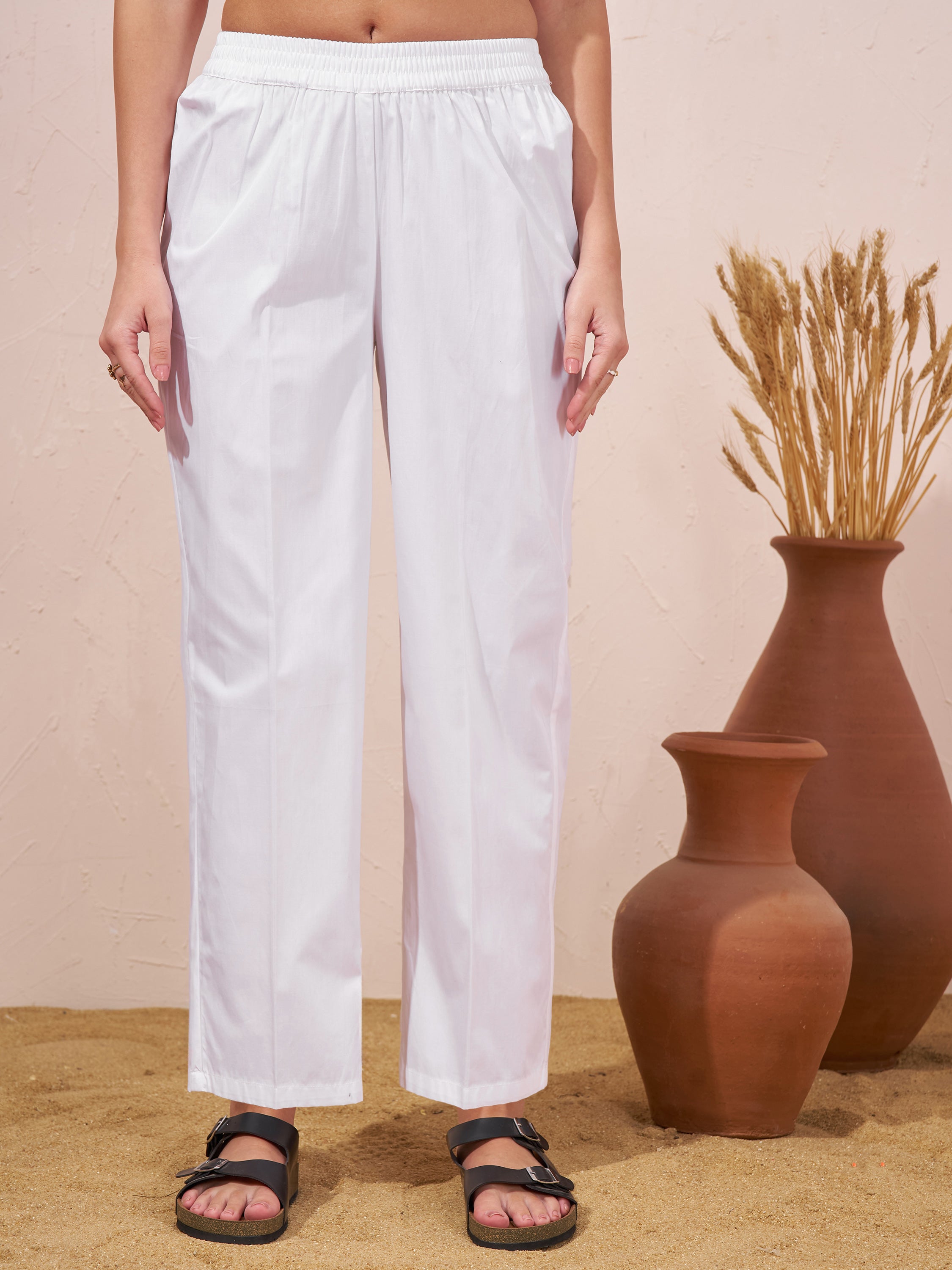Vara By Vishudh Women White Tunic With Trouser Co-Ords