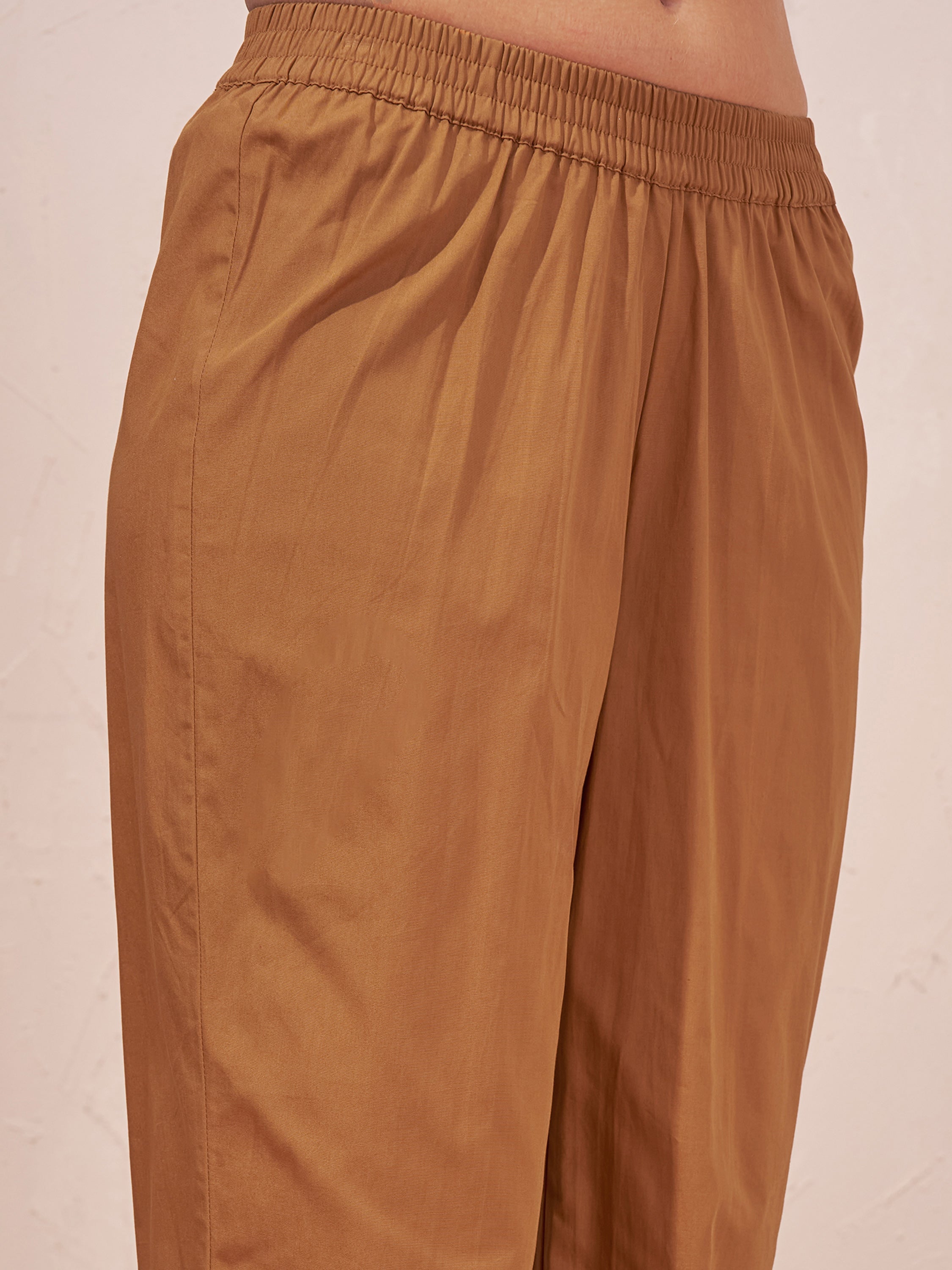 Vara By Vishudh Women Brown Tunic With Trouser Co-Ords