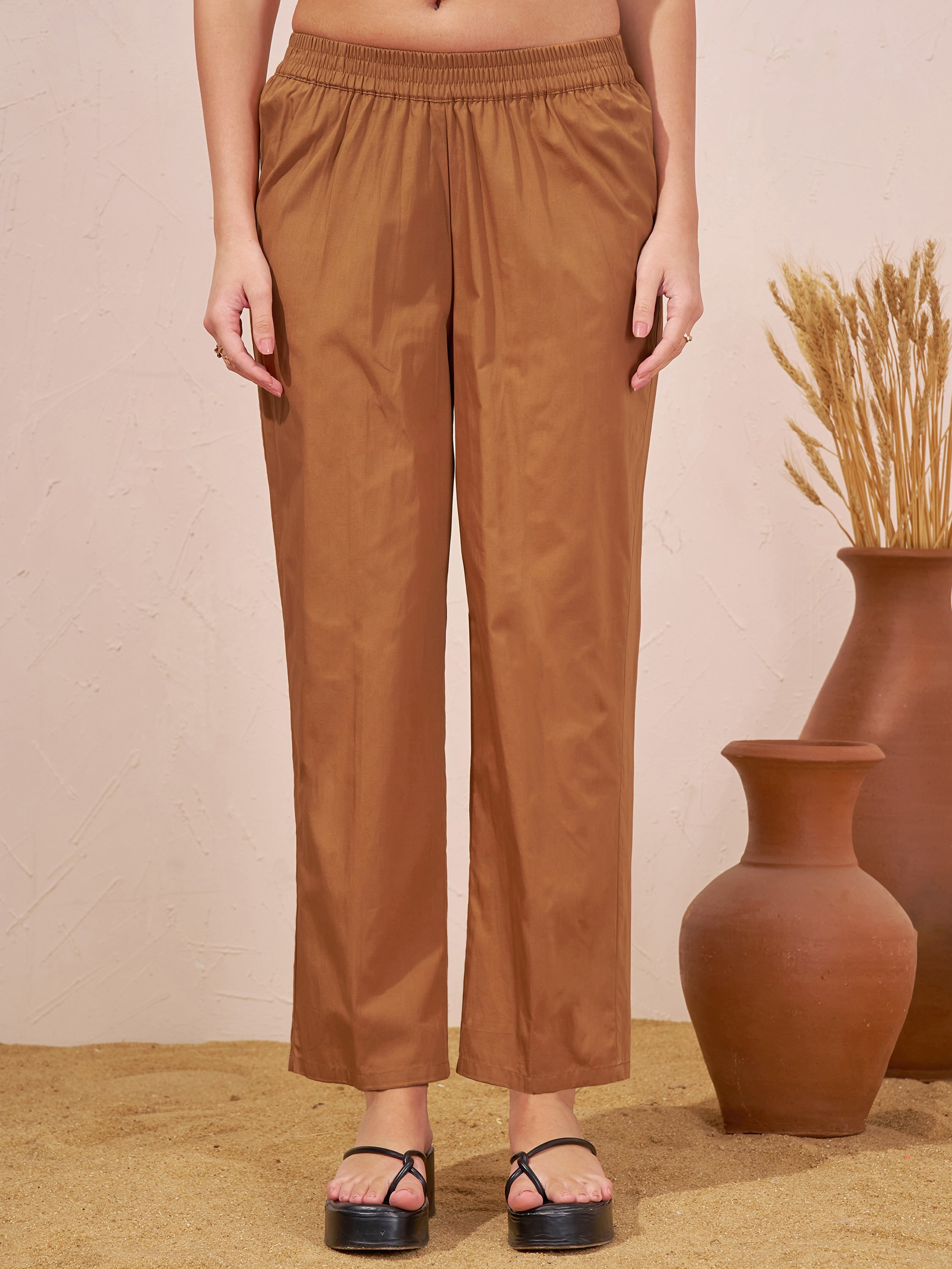 Vara By Vishudh Women Brown Tunic With Trouser Co-Ords