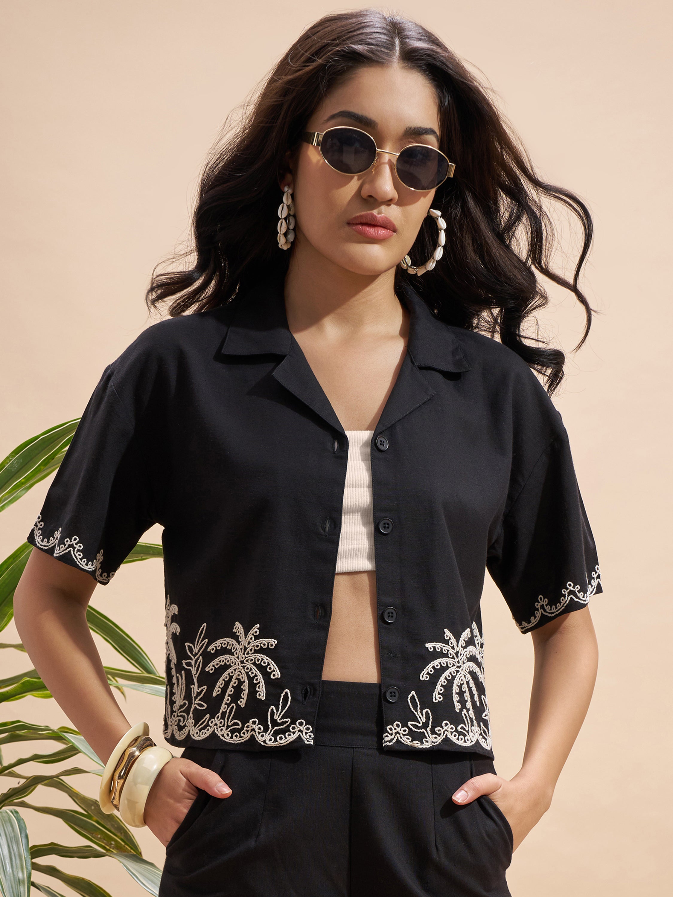 Vara By Vishudh Women Black Embroidered Regular Top - Black - Image 1
