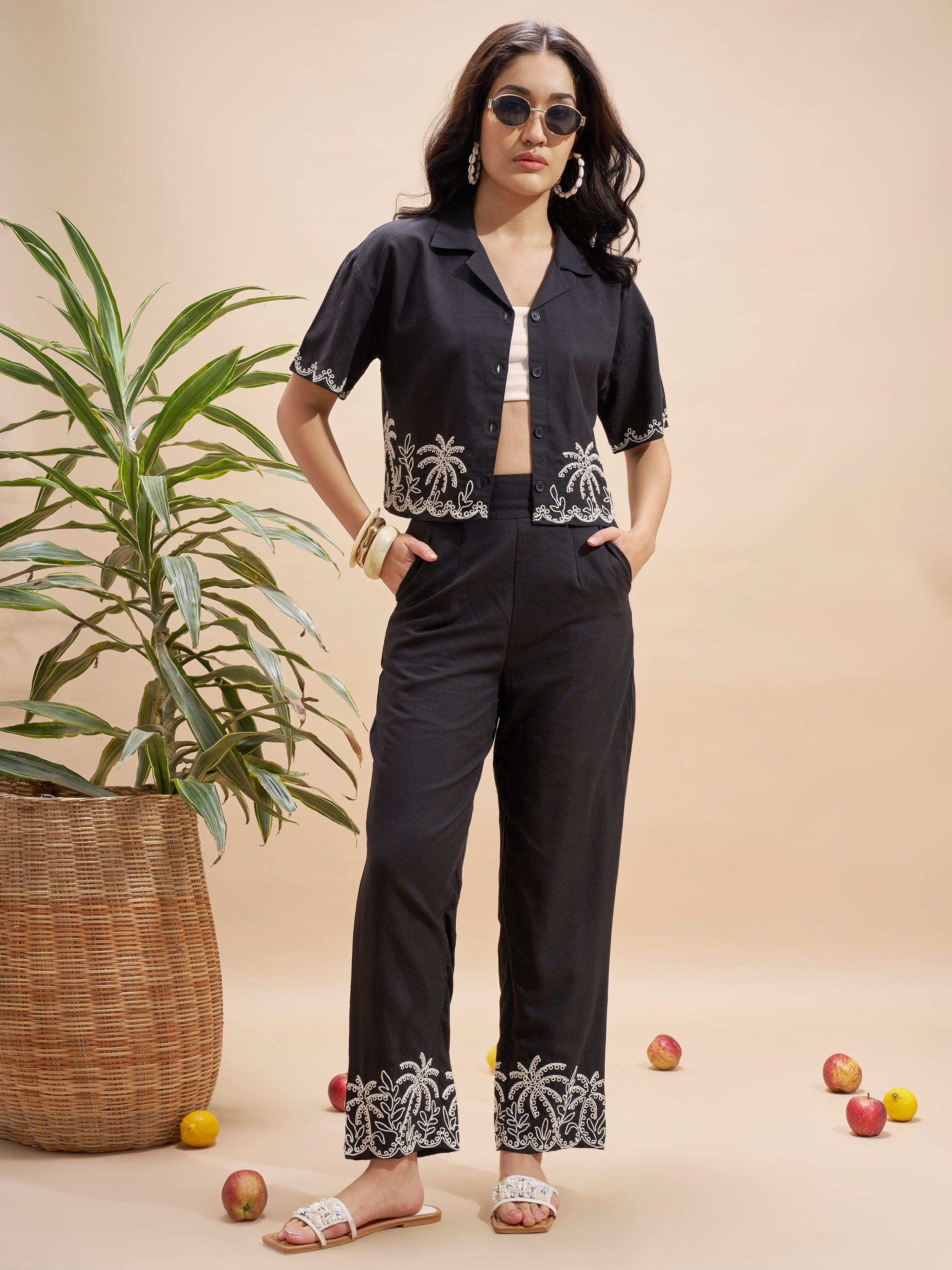 Vara By Vishudh Women Black Embroidered Regular Top - Black - Image 2