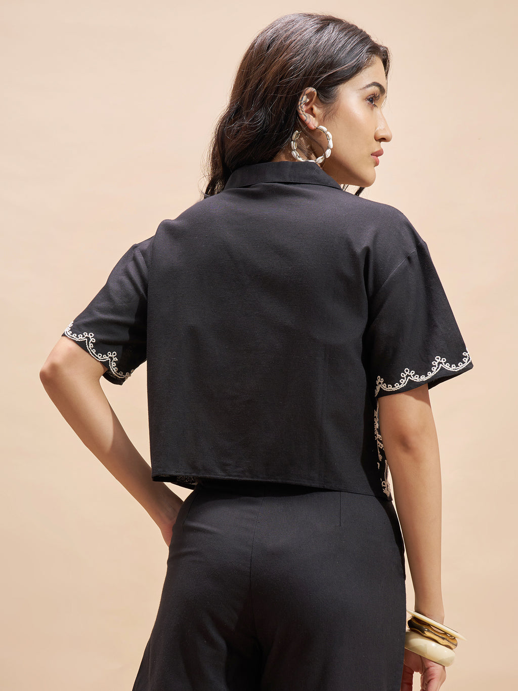 Vara By Vishudh Women Black Embroidered Regular Top - Black - Image 3