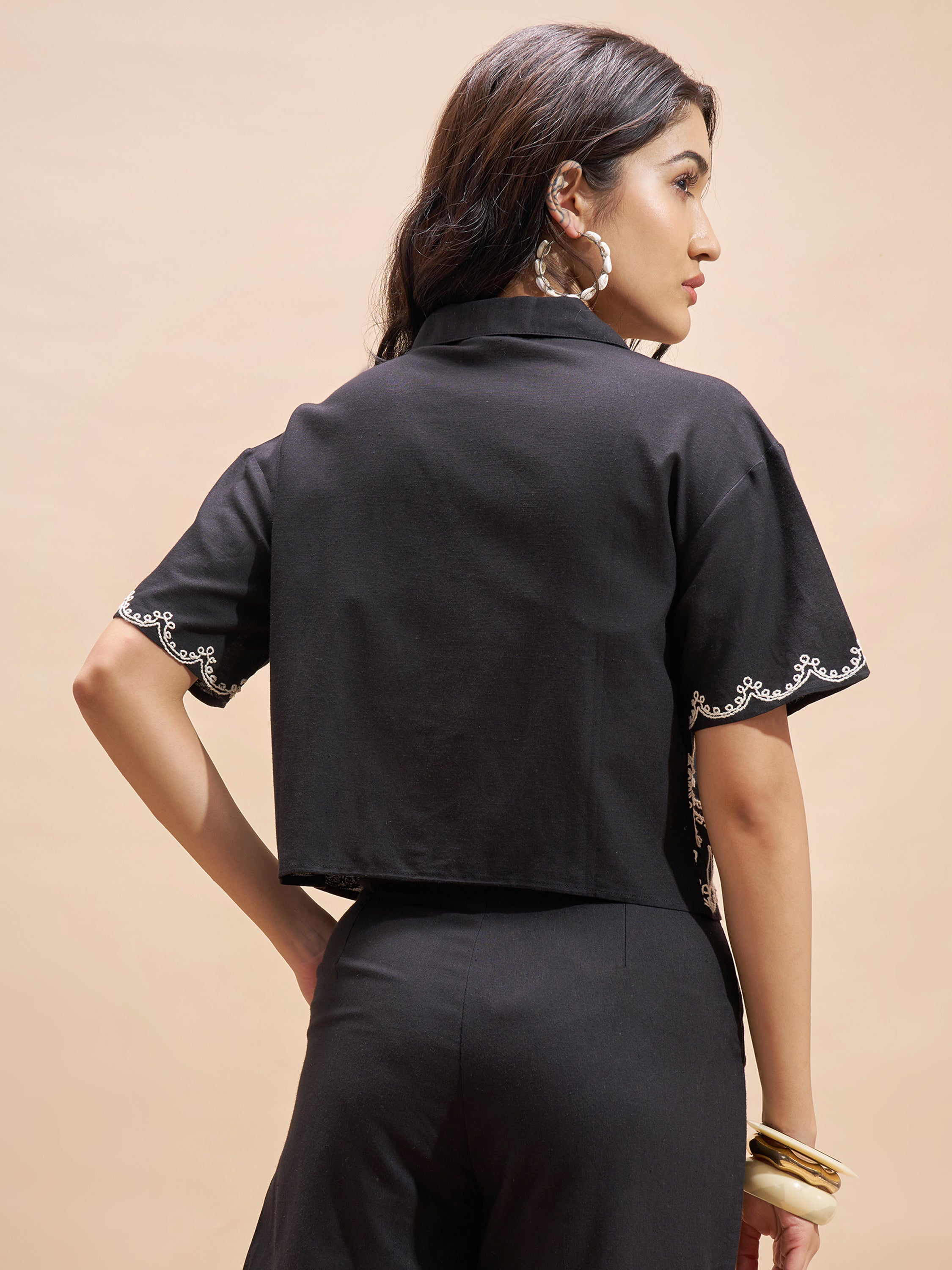 Vara By Vishudh Women Black Embroidered Regular Top - Black - Image 3