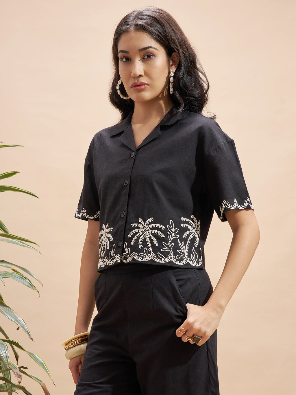 Vara By Vishudh Women Black Embroidered Regular Top - Black - Image 4