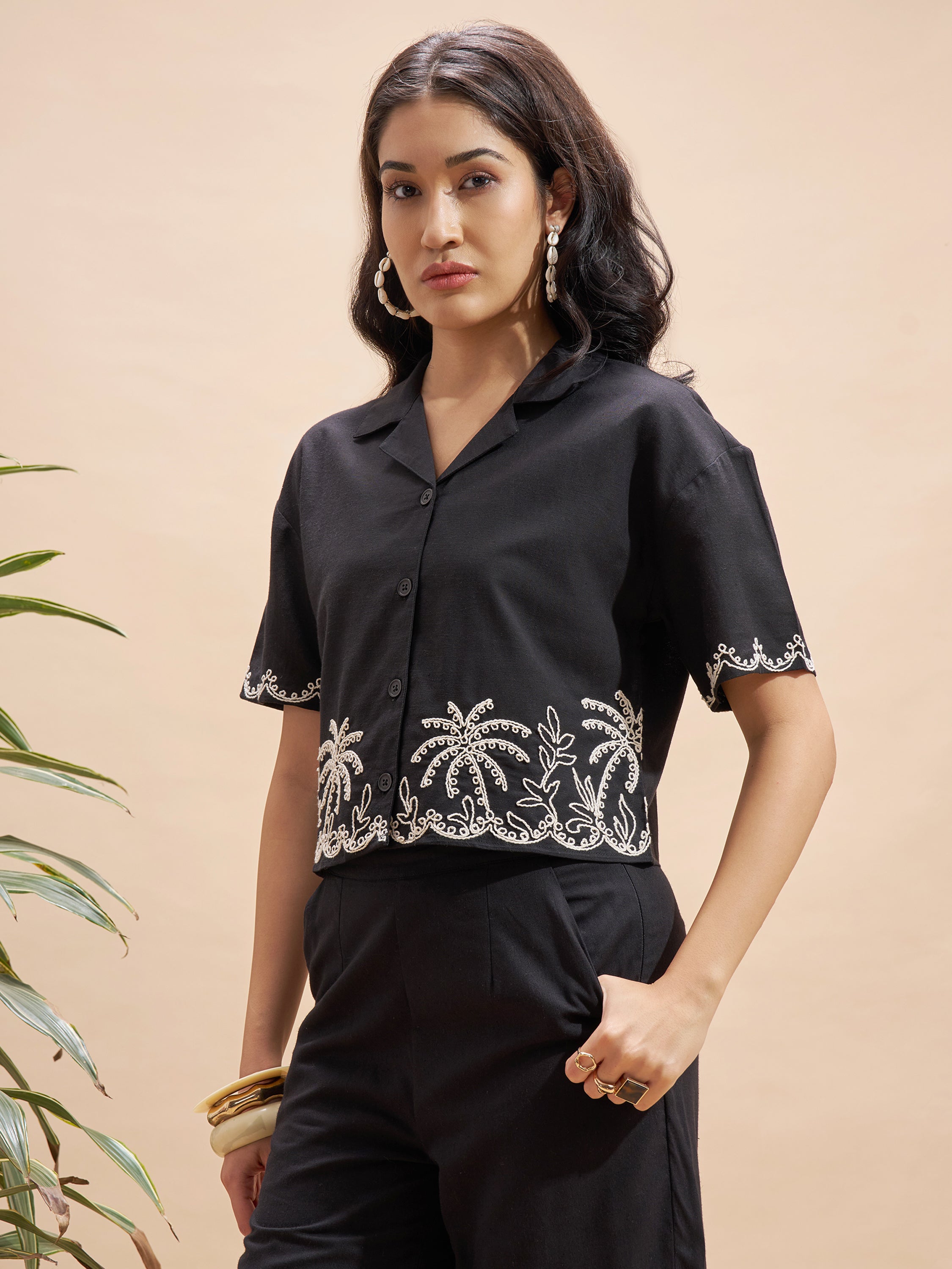 Vara By Vishudh Women Black Embroidered Regular Top - Black - Image 4