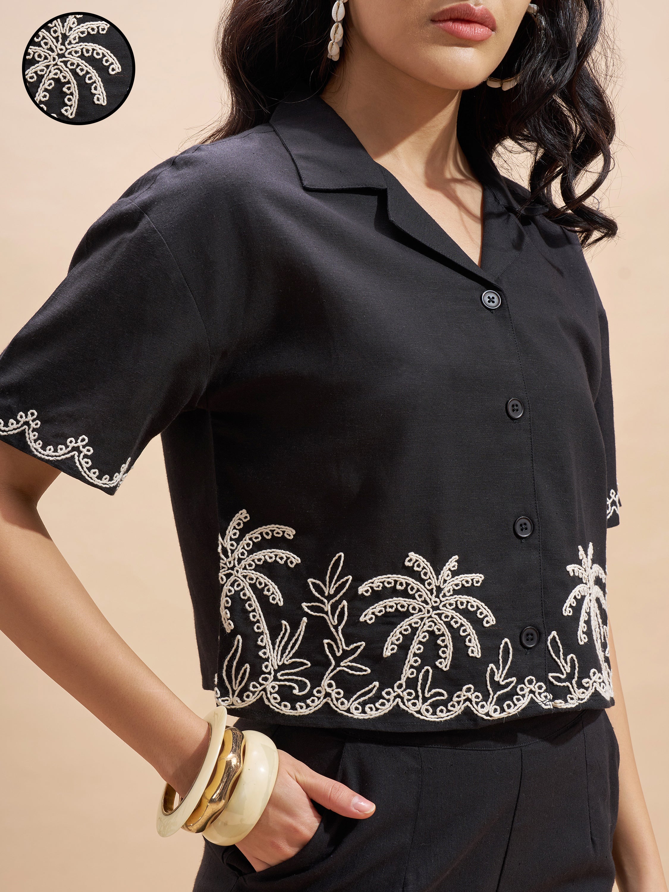 Vara By Vishudh Women Black Embroidered Regular Top - Black - Image 5