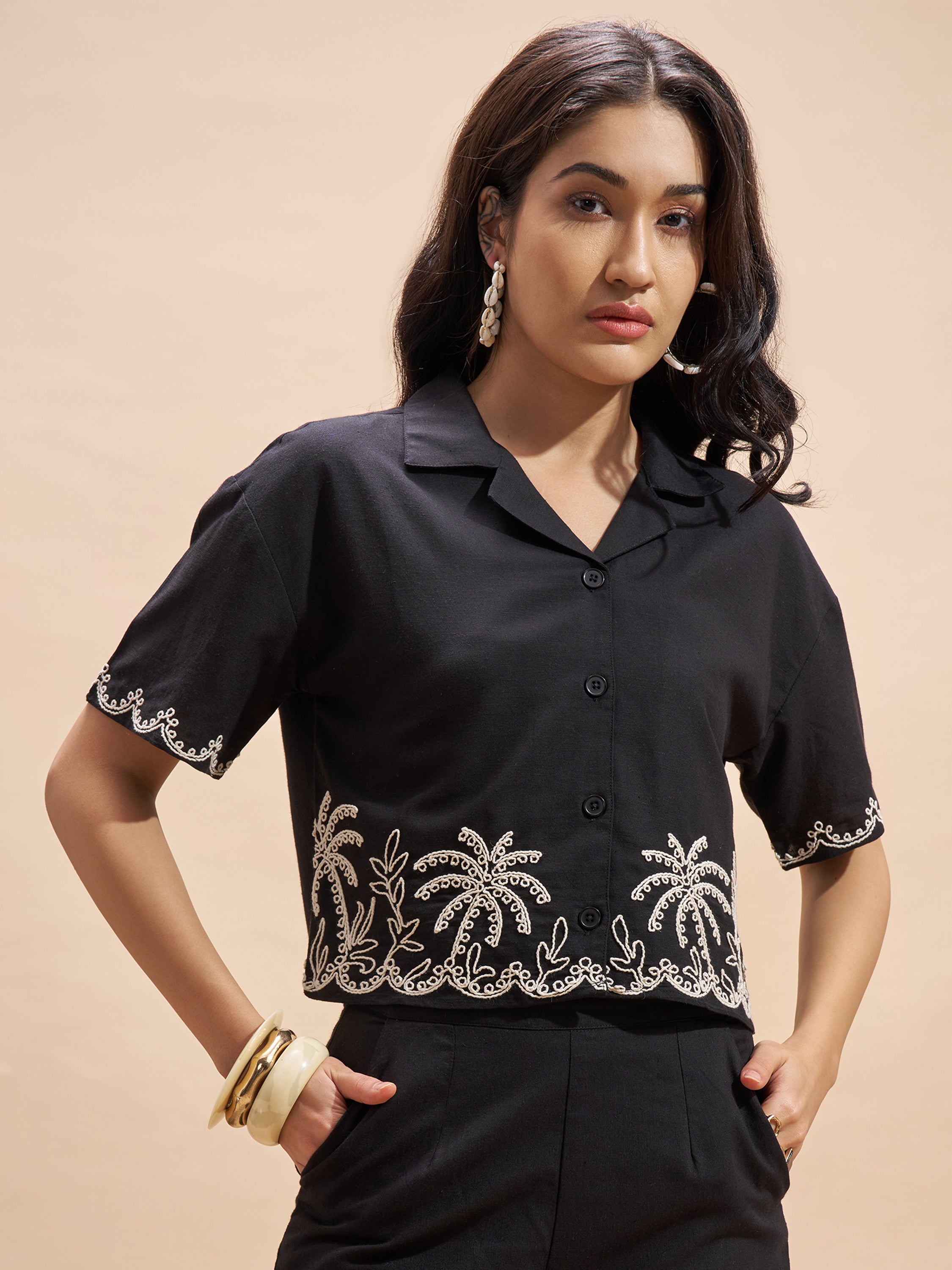 Vara By Vishudh Women Black Embroidered Regular Top - Black - Image 6