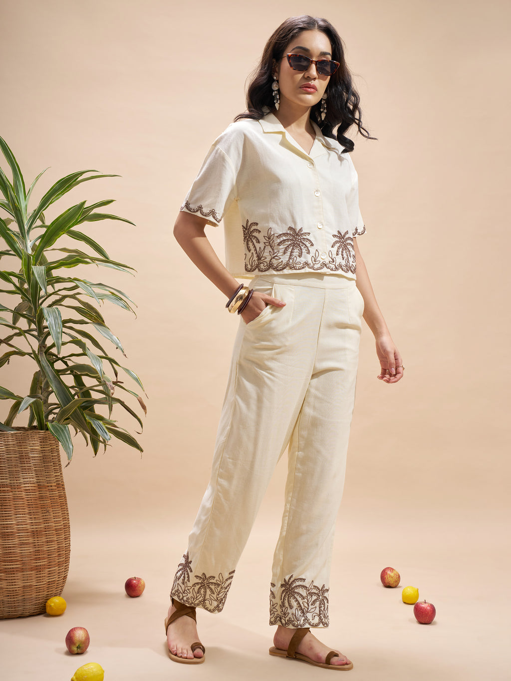 Vara By Vishudh Women Cream Embroidered Regular Top - Cream - Image 2