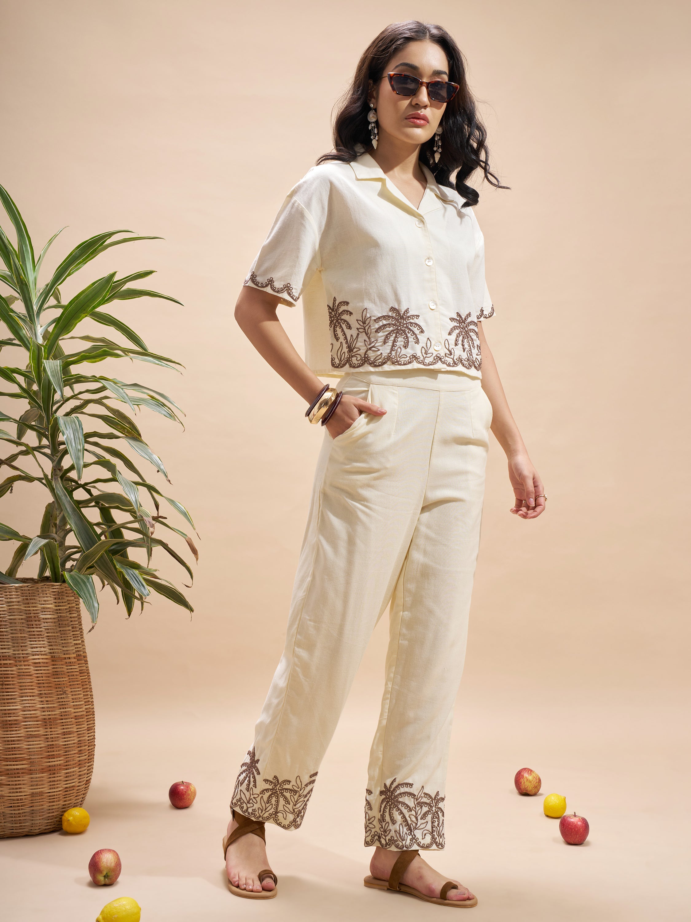 Vara By Vishudh Women Cream Embroidered Regular Top - Cream - Image 2