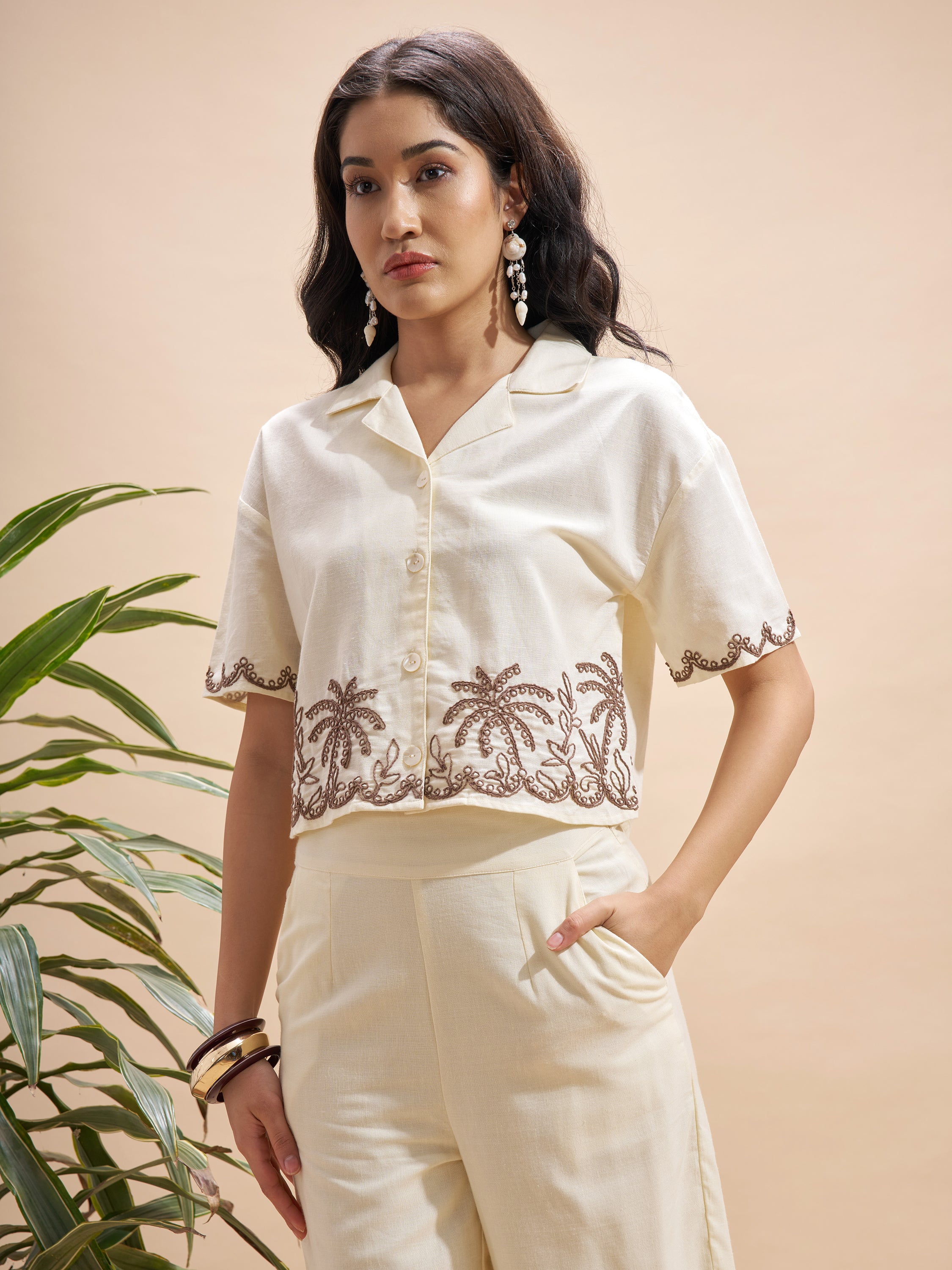 Vara By Vishudh Women Cream Embroidered Regular Top - Cream - Image 4