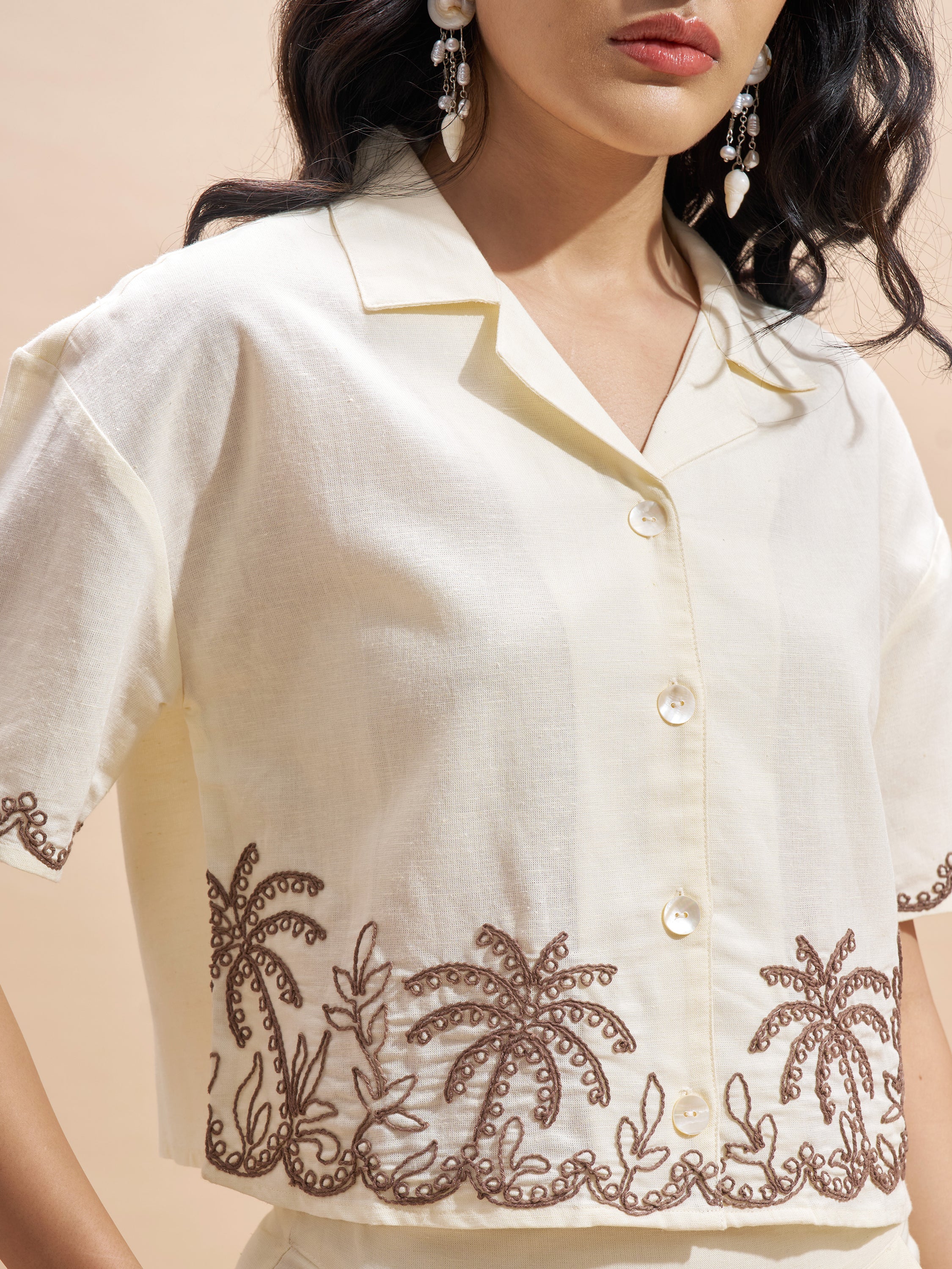 Vara By Vishudh Women Cream Embroidered Regular Top - Cream - Image 5