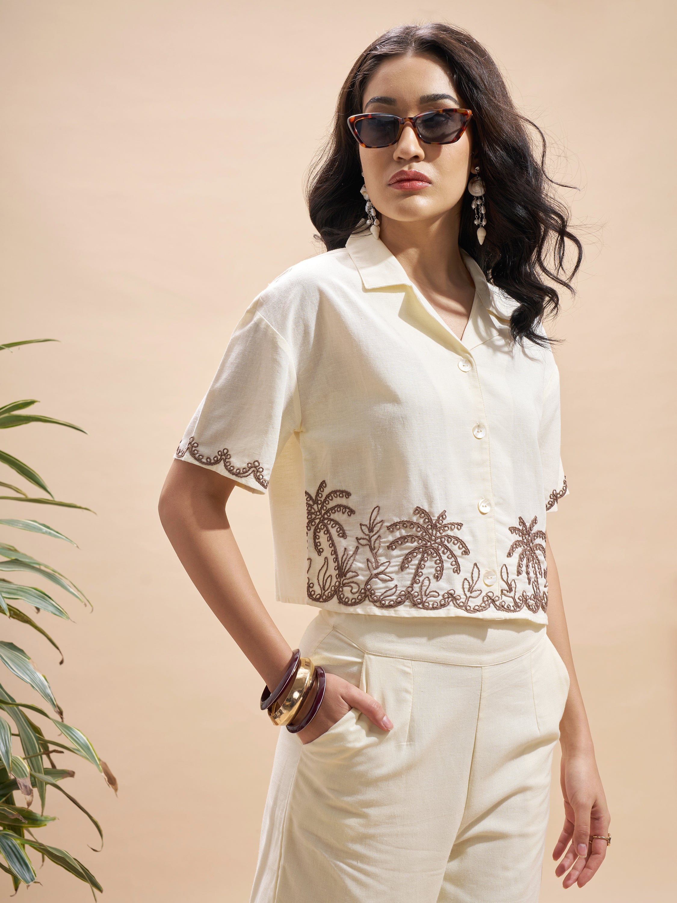 Vara By Vishudh Women Cream Embroidered Regular Top - Cream - Image 6