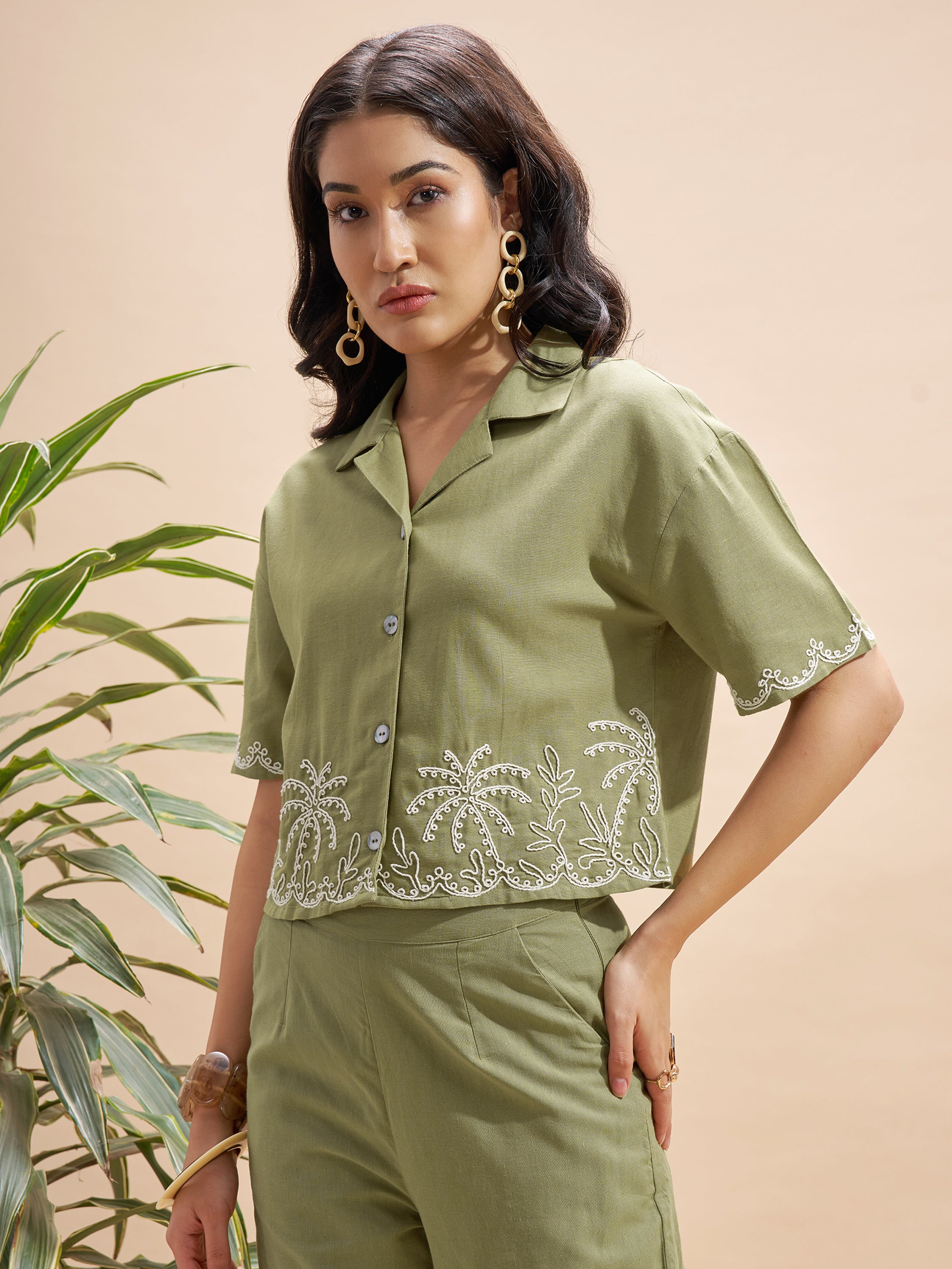Vara By Vishudh Women Olive Embroidered Regular Top - Olive - Image 4