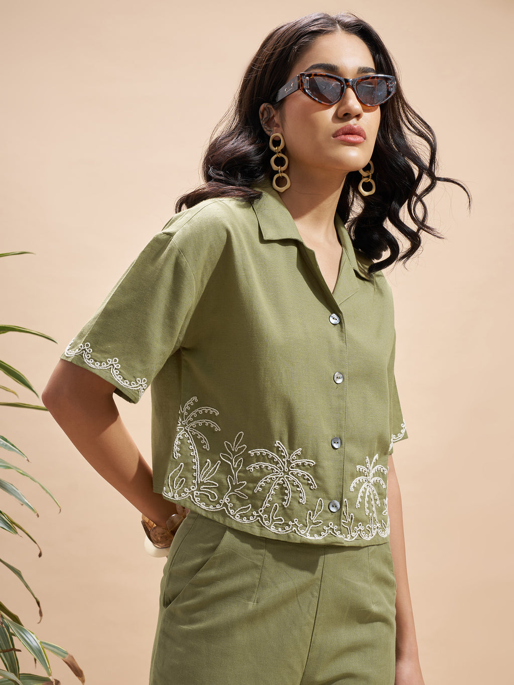 Vara By Vishudh Women Olive Embroidered Regular Top - Olive - Image 6