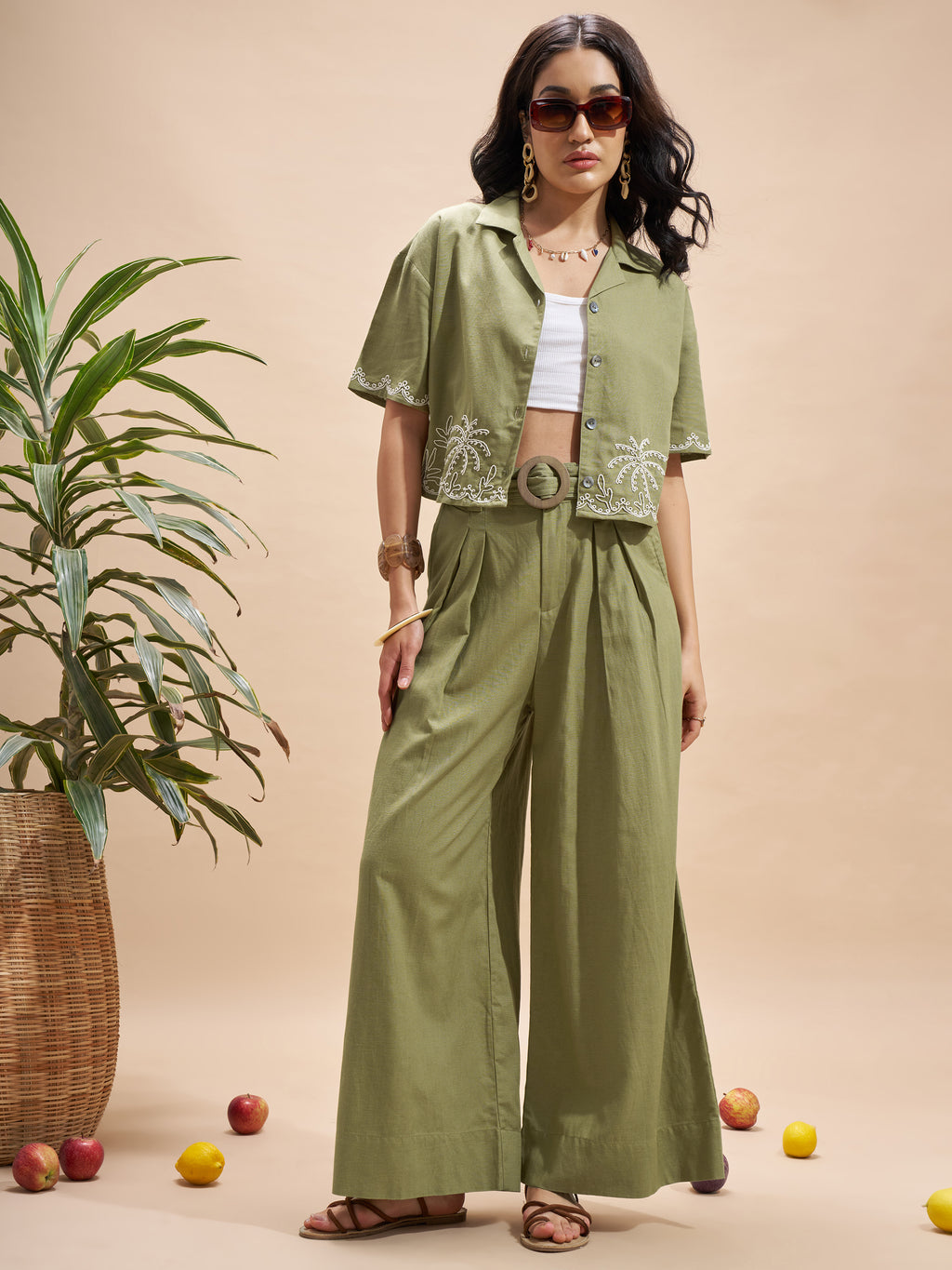Vara By Vishudh Women Olive Embroidered Regular Top - Olive - Image 7