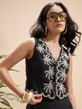 Vara By Vishudh Women Black Embroidered Regular Top - Black - Image 1