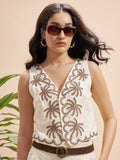 Vara By Vishudh Women Cream Embroidered Regular Top - Cream - Image 1