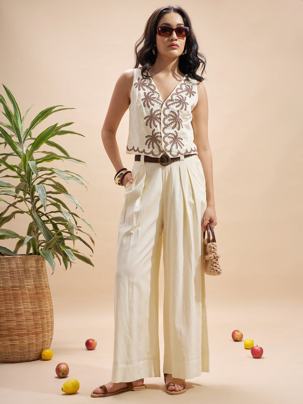 Vara By Vishudh Women Cream Embroidered Regular Top - Cream - Image 7