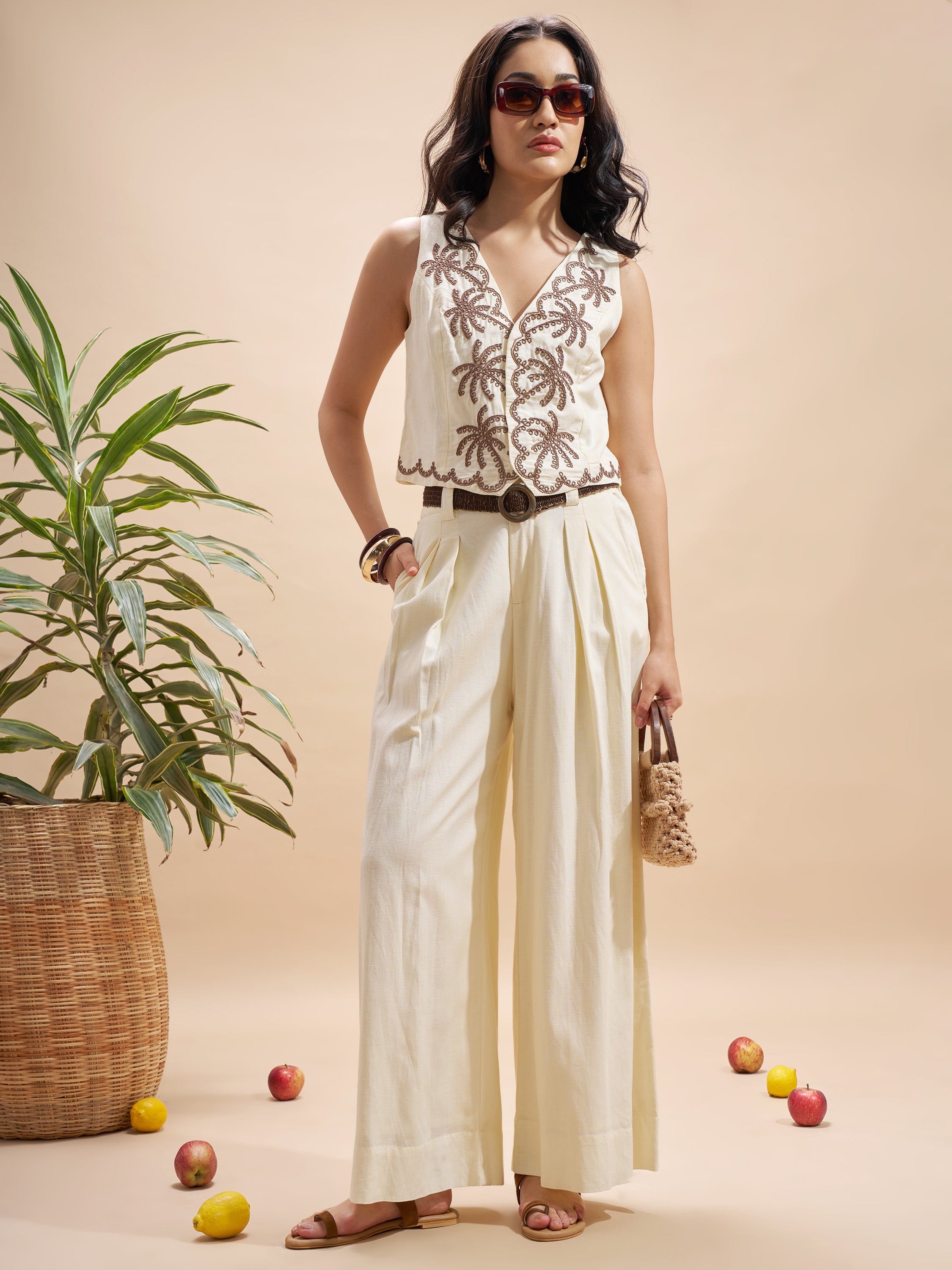 Vara By Vishudh Women Cream Embroidered Regular Top - Cream - Image 7