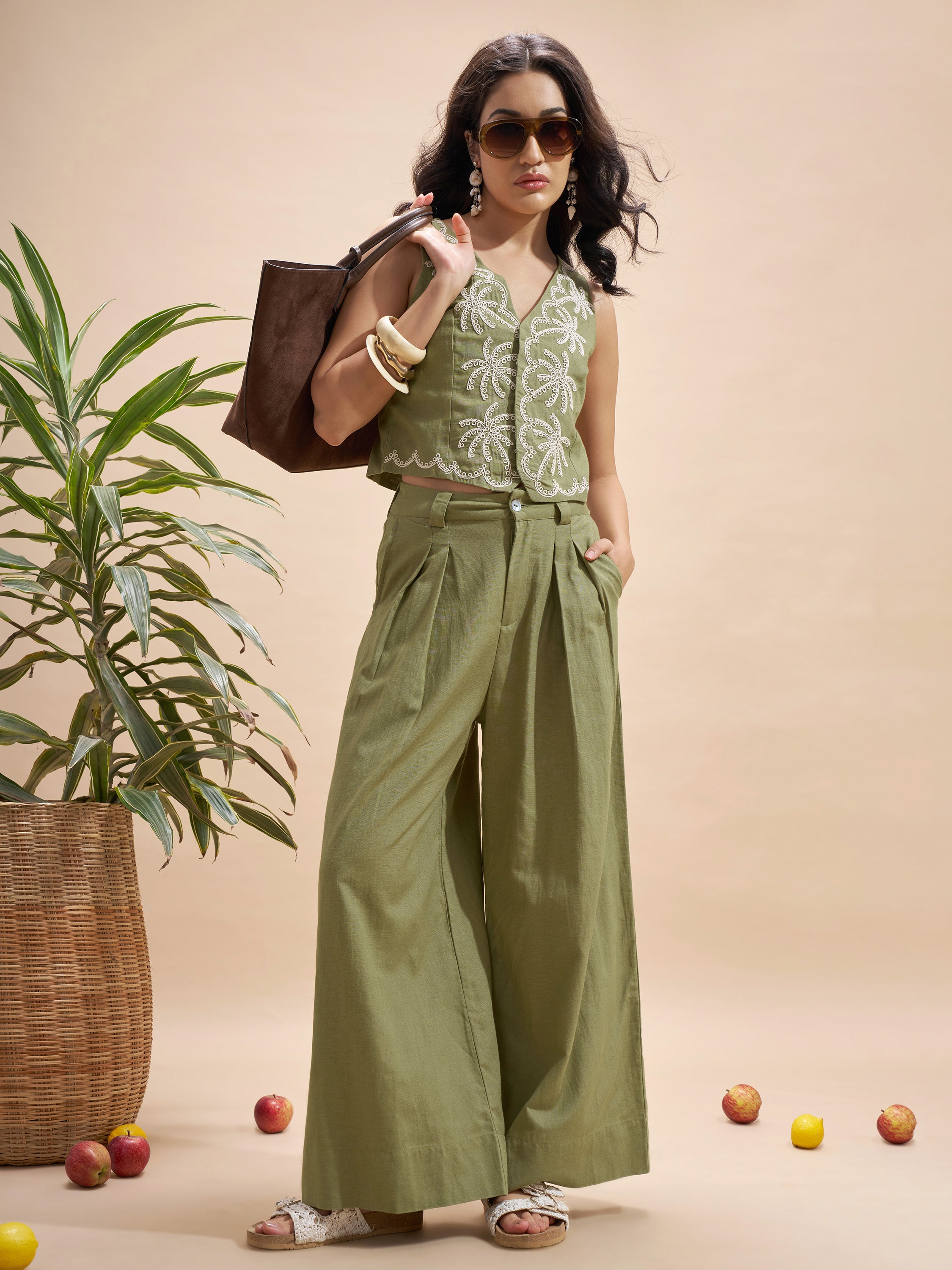 Vara By Vishudh Women Olive Embroidered Regular Top - Olive - Image 2