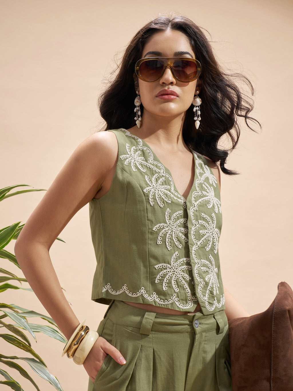 Vara By Vishudh Women Olive Embroidered Regular Top - Olive - Image 6