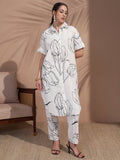 Vara By Vishudh Women White Printed Kurta With Trouser - White - Image 1